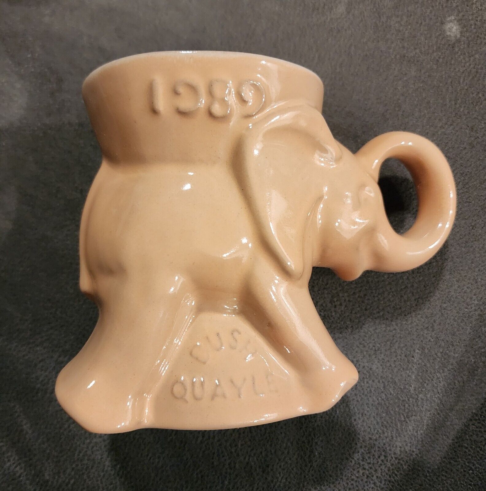 1989 Frankoma Pottery Mug - GOP Republican Elephant - Bush/Quayle Peach