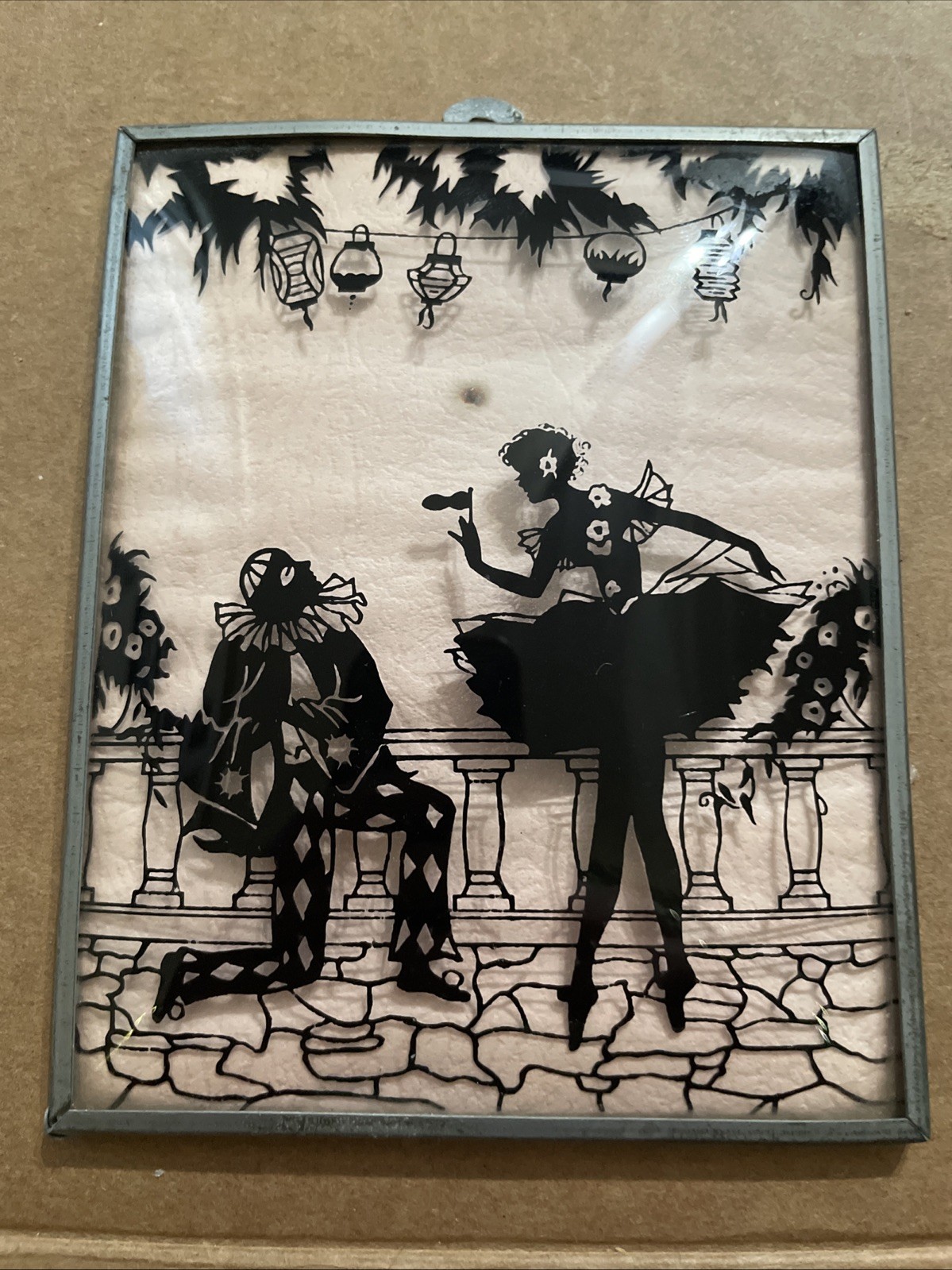 Vintage 1930’s silhouette Pink Background Ballerina And Jester: To Grandmother 