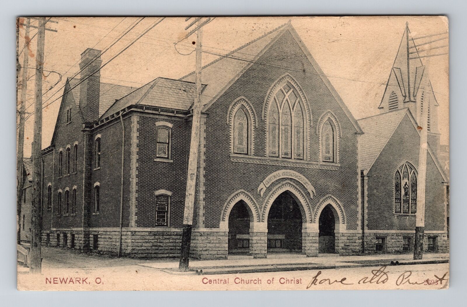 Newark OH-Ohio, Central Church Of Christ, Vintage c1909 Postcard