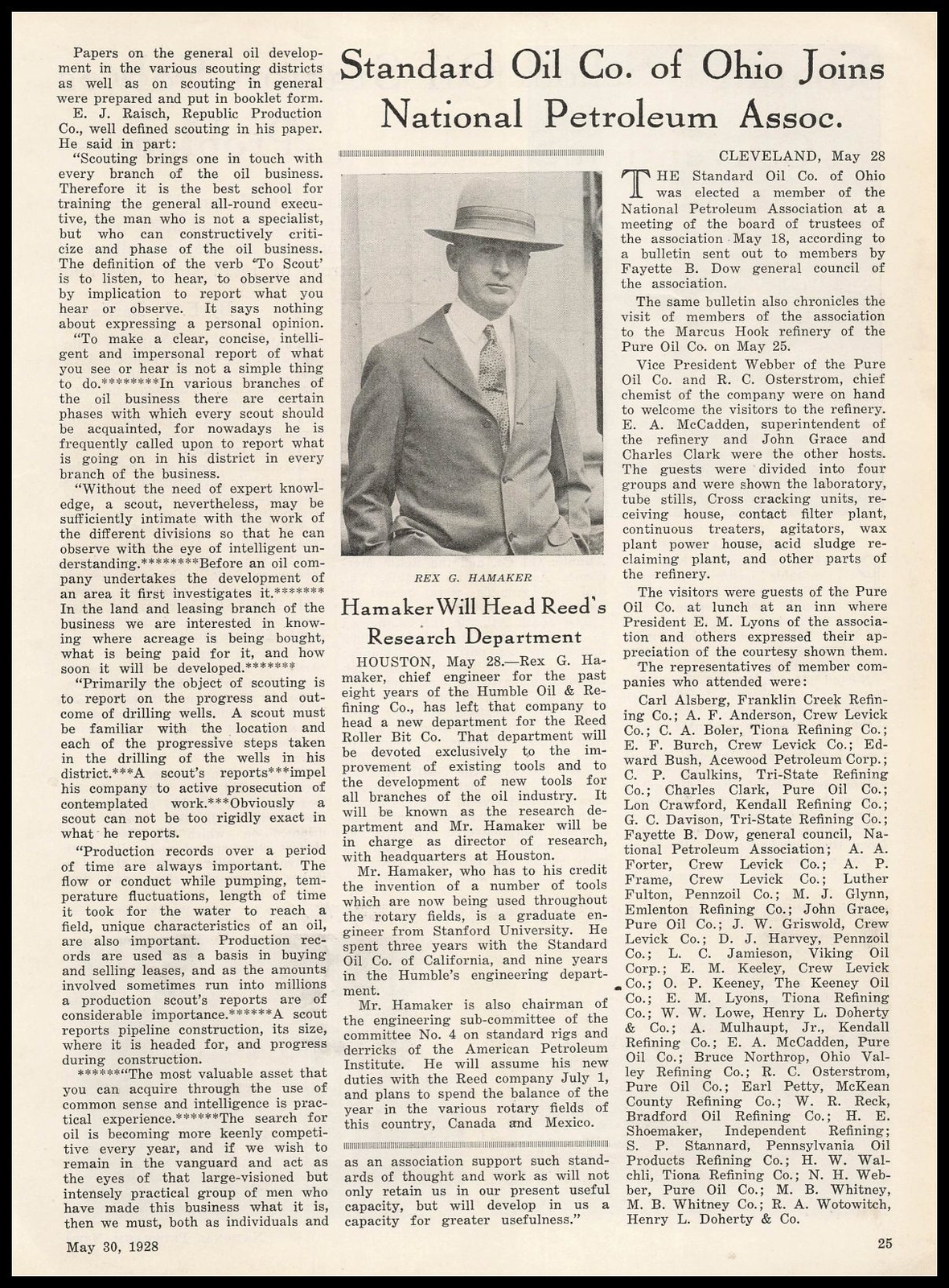 1928 Rex G. Hamaker Joins Reed Roller Bit Company Photo Article Vintage Print Ad