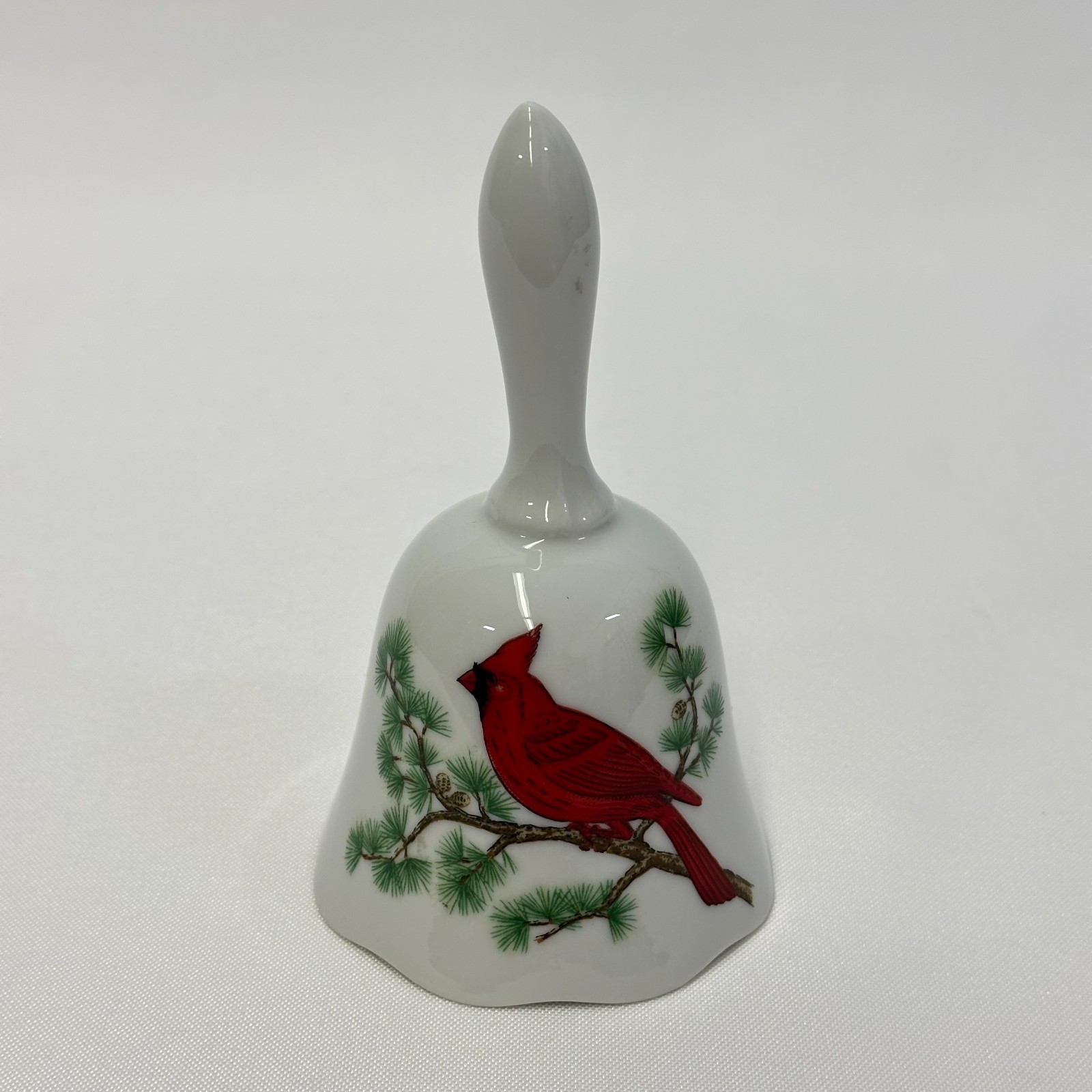 Cardinal Porcelain Bell Made in Japan Red Bird Pine Branch Vintage