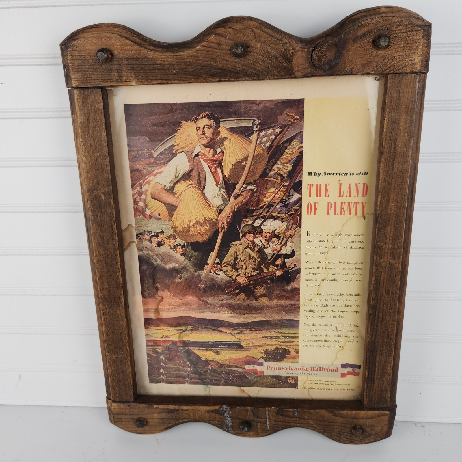 Vintage WWII Pennsylvania Railroad 'Land of Plenty' Framed Ad Print 13.5