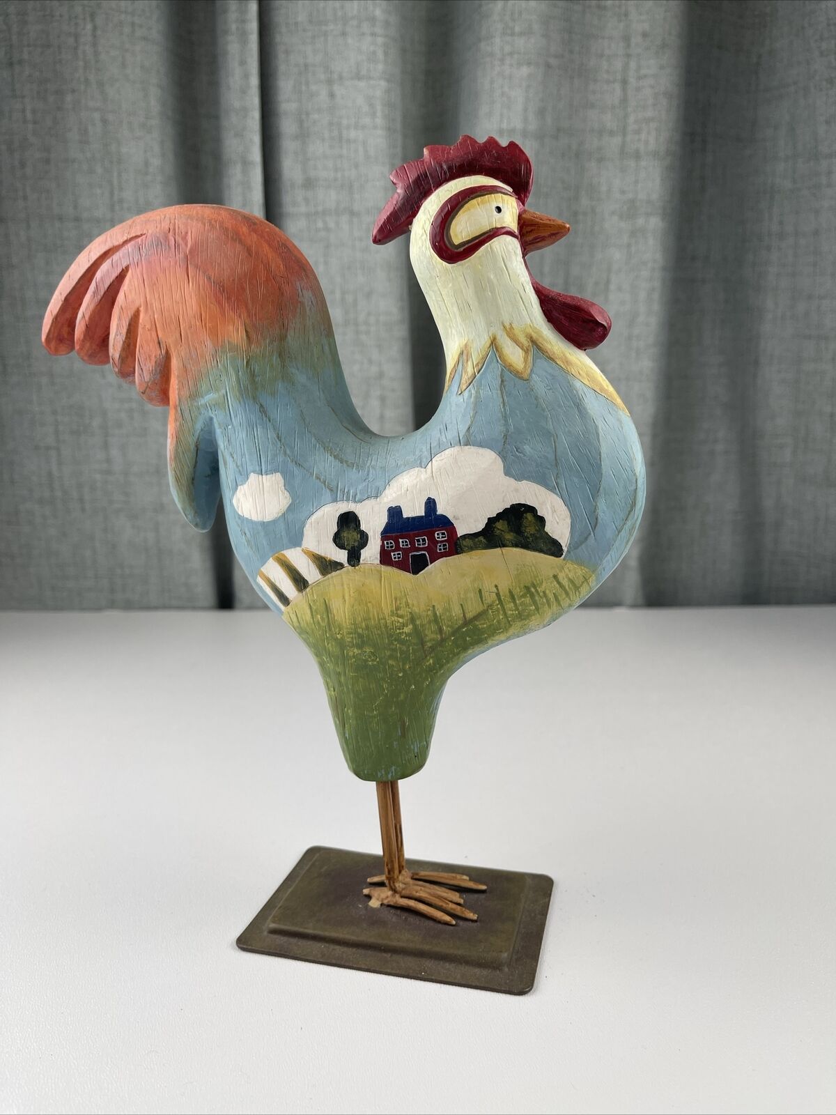 Vintage Handpainted Folk Art Shabby Chic Rooster by Russ Berrie & Co. 11\