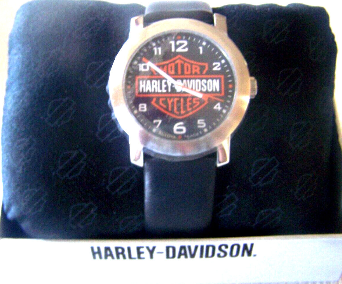 Men\'s Bulova Harley Davidson Bar & Shield Wrist Watch Black Leather Band 76A04