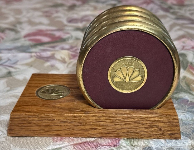 Vintage NBC Brass & Leather Coasters Set Of 4 1960’s