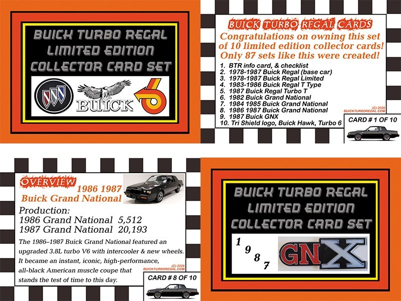 NEW 1984 1985 1986 1987 Buick Grand National GNX Limited Edition Collector Cards