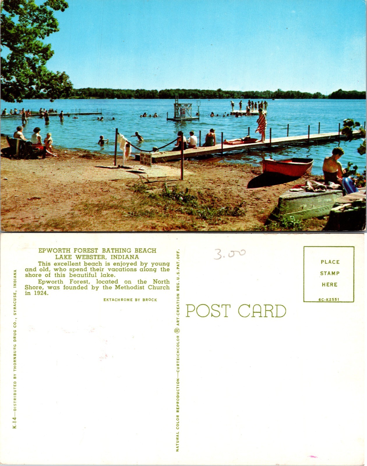 Epworth Forest Bathing Beach Lake Webster Indiana IN Postcard