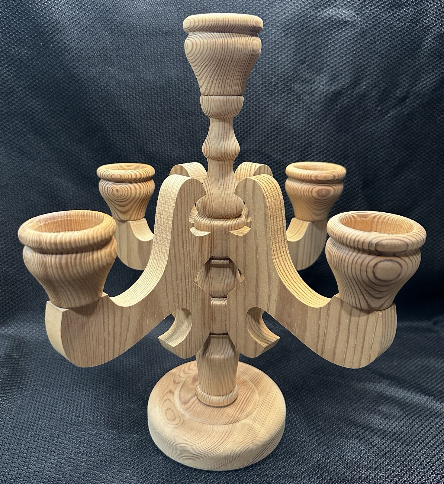 Vintage Scandinavian Hand-Carved Pine Wood Candelabra 5-Arm Swedish Folk Art 14”