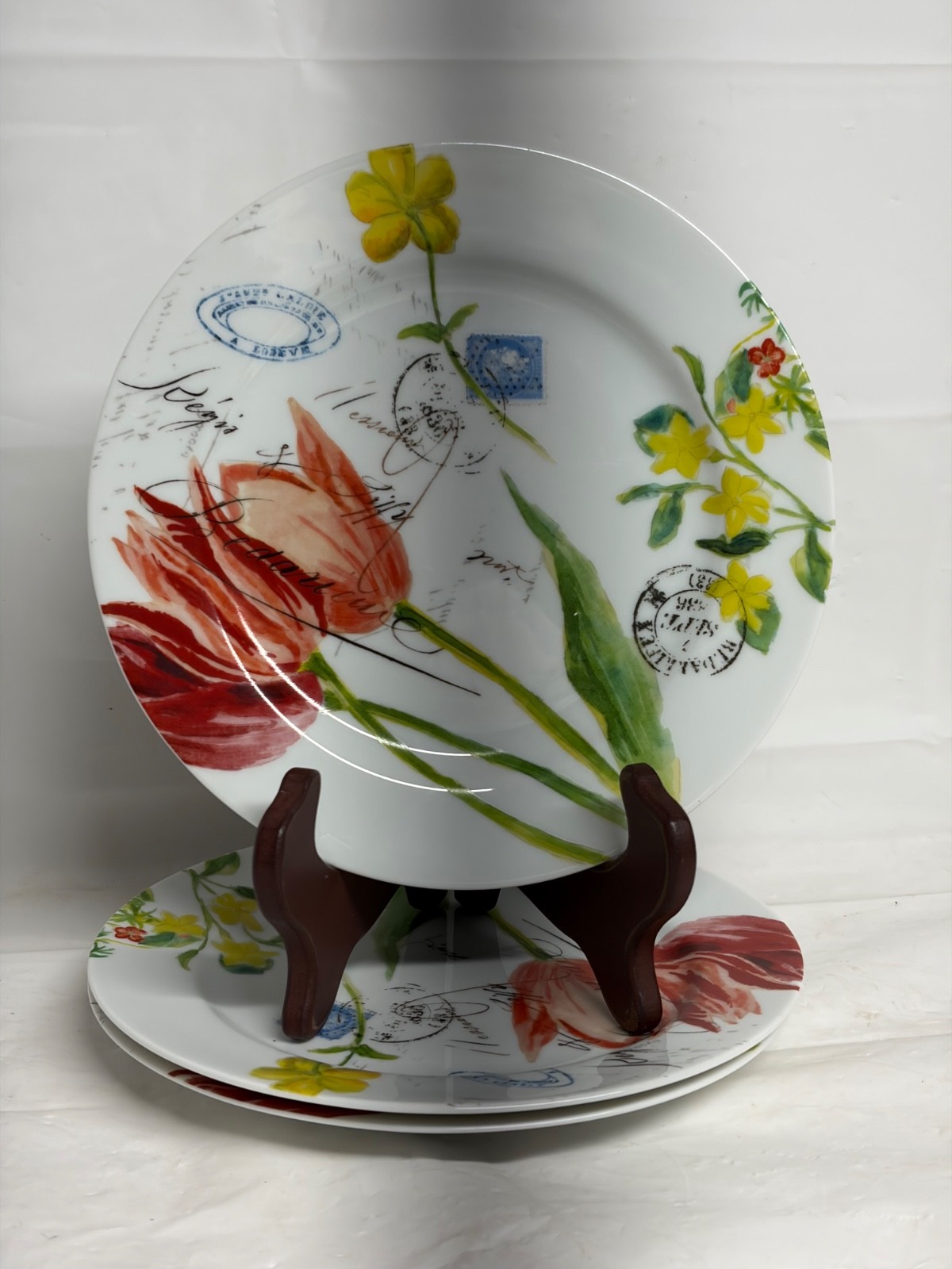 Set of 3 Bernardaud Limoges France Jardin des Fleurs Salad/Dessert Plates MINT