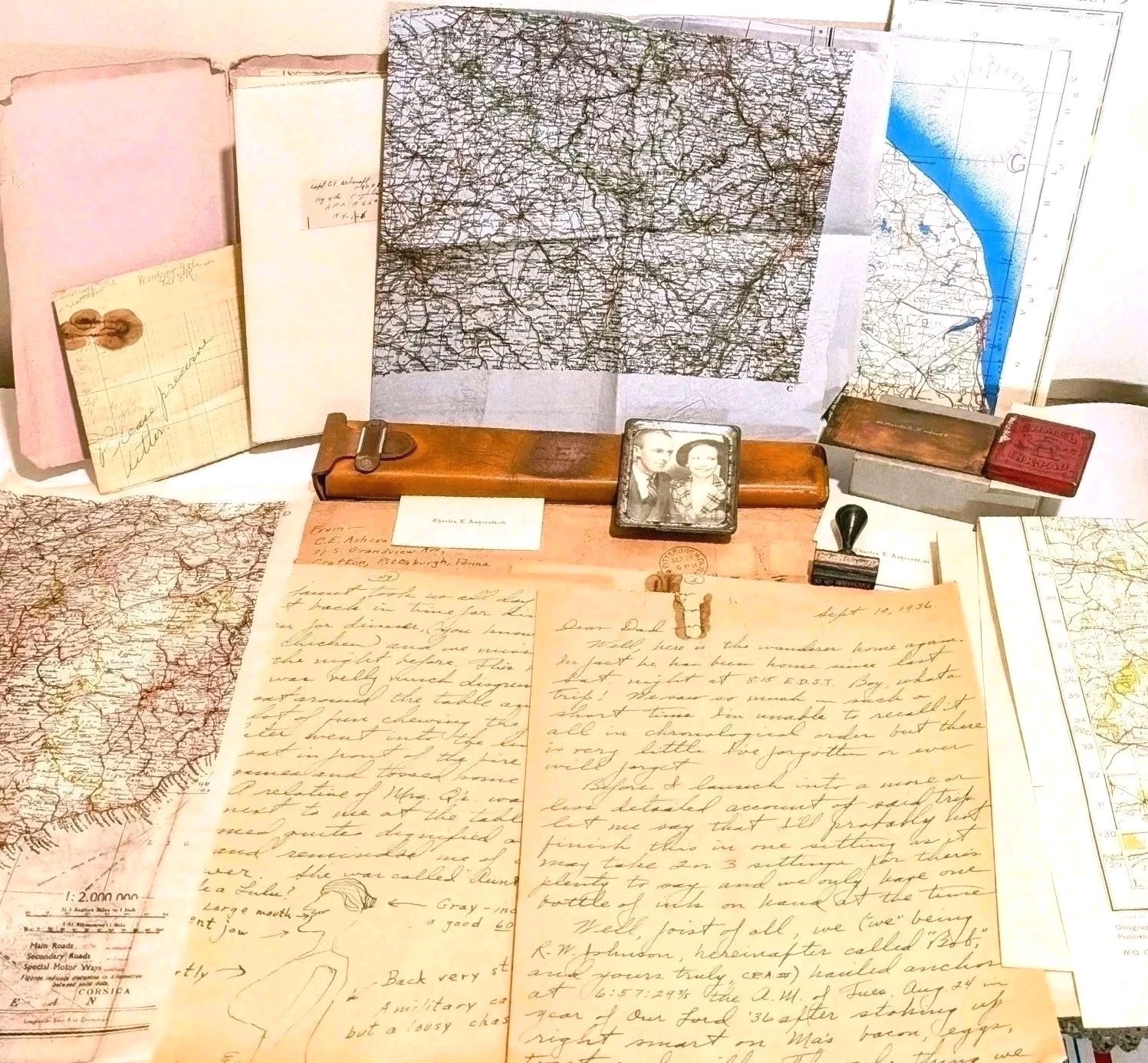 WWII WW2 4th Fighter I.O. Capt C.E. Ashcraft III Escape Map Letters Grouping RAF