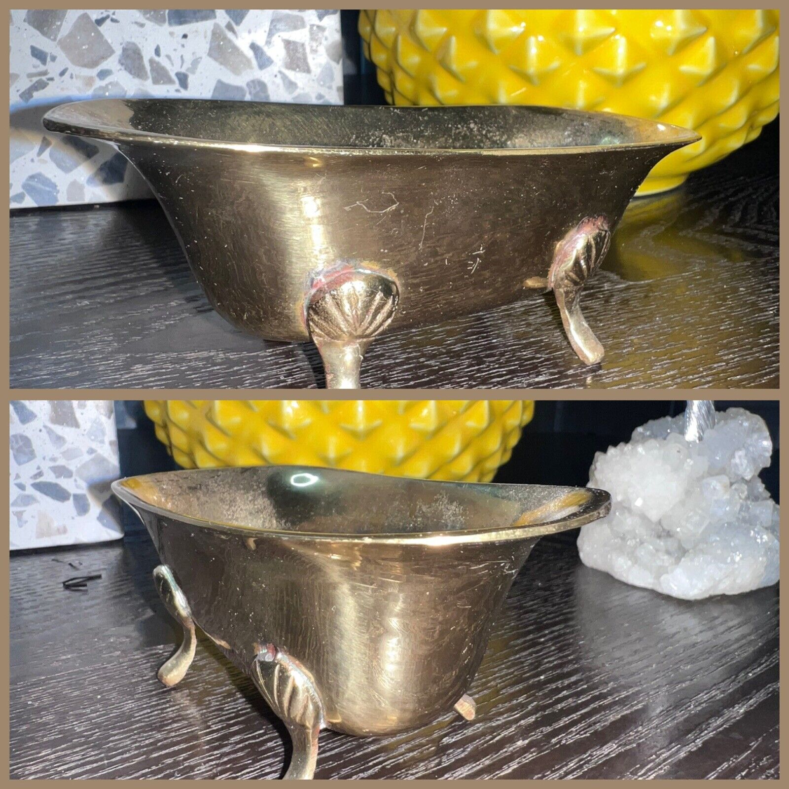 Vintage Solid Brass Small Legs Design Shell Made In India 7”x 2.5”x 3” [Used]