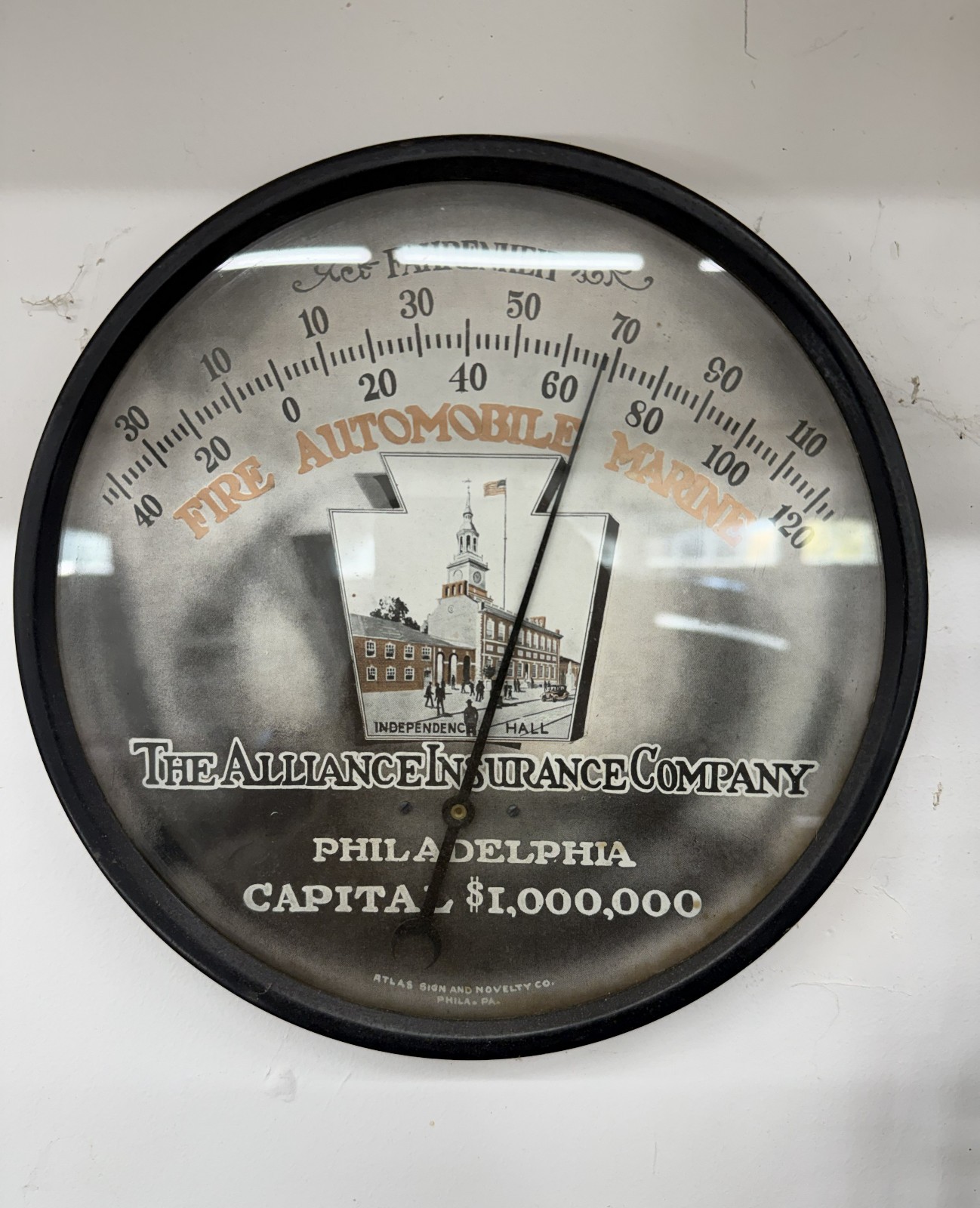 Vintage Alliance Insurance Company - Philadelphia - Advertising Thermometer