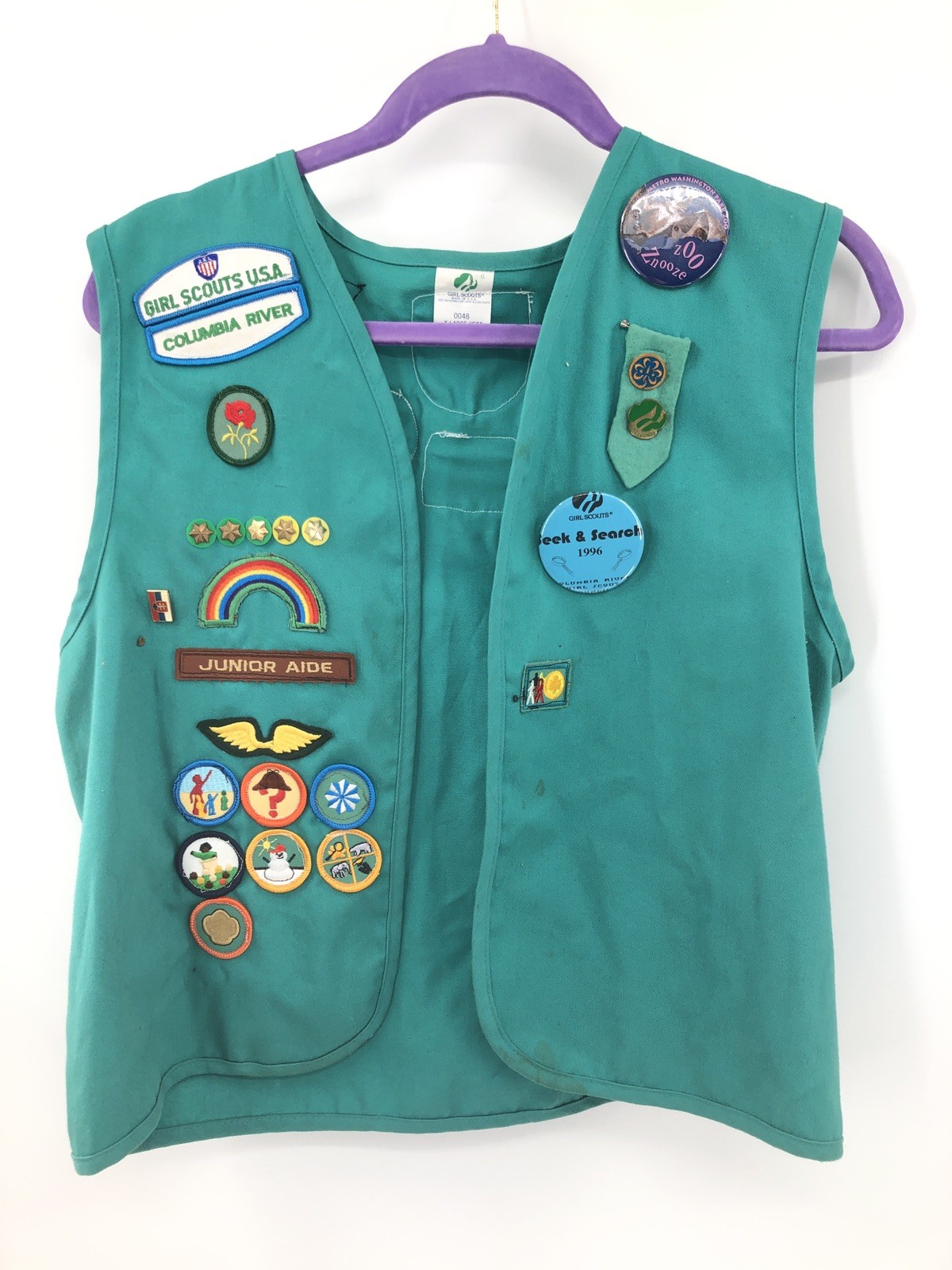Vtg Girl Scouts Vest Green Patches 90\'S Columbia River Oregon Keiko XL Vtg Girl Scouts Vest Green Patches 90\'S Columbia River Oregon Keiko XL