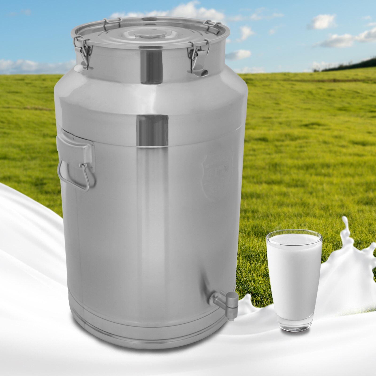 76L/20Gal Milk Jug Milk Can 304 Stainless Steel Sealed Bucket w/Faucet 40*64cm