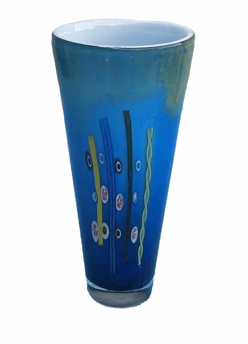 Contemporary Murano Style Vase (Cerulean Ocean Blue) Hand Blown BEAUTIFUL 11.5”