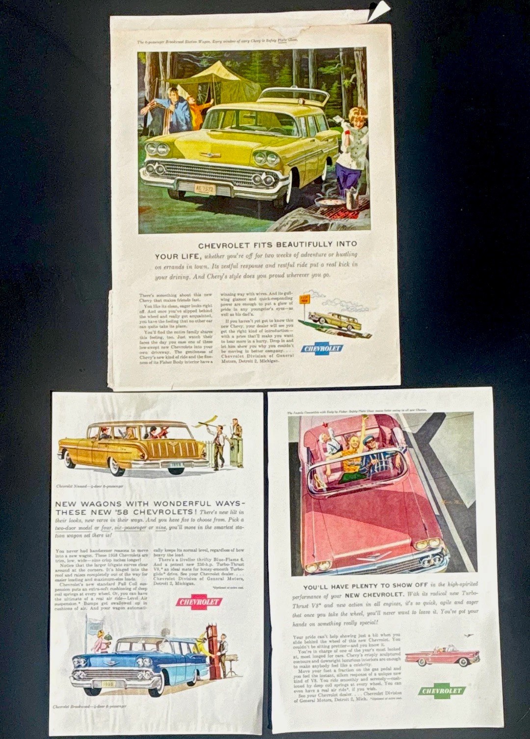 58 Chevy Lot Station Wagon Original 3 Print Ad Lot Nomad Brookwood Impala Nice 58 Chevy Lot Station Wagon Original 3 Print Ad Lot Nomad Brookwood Impala Nice