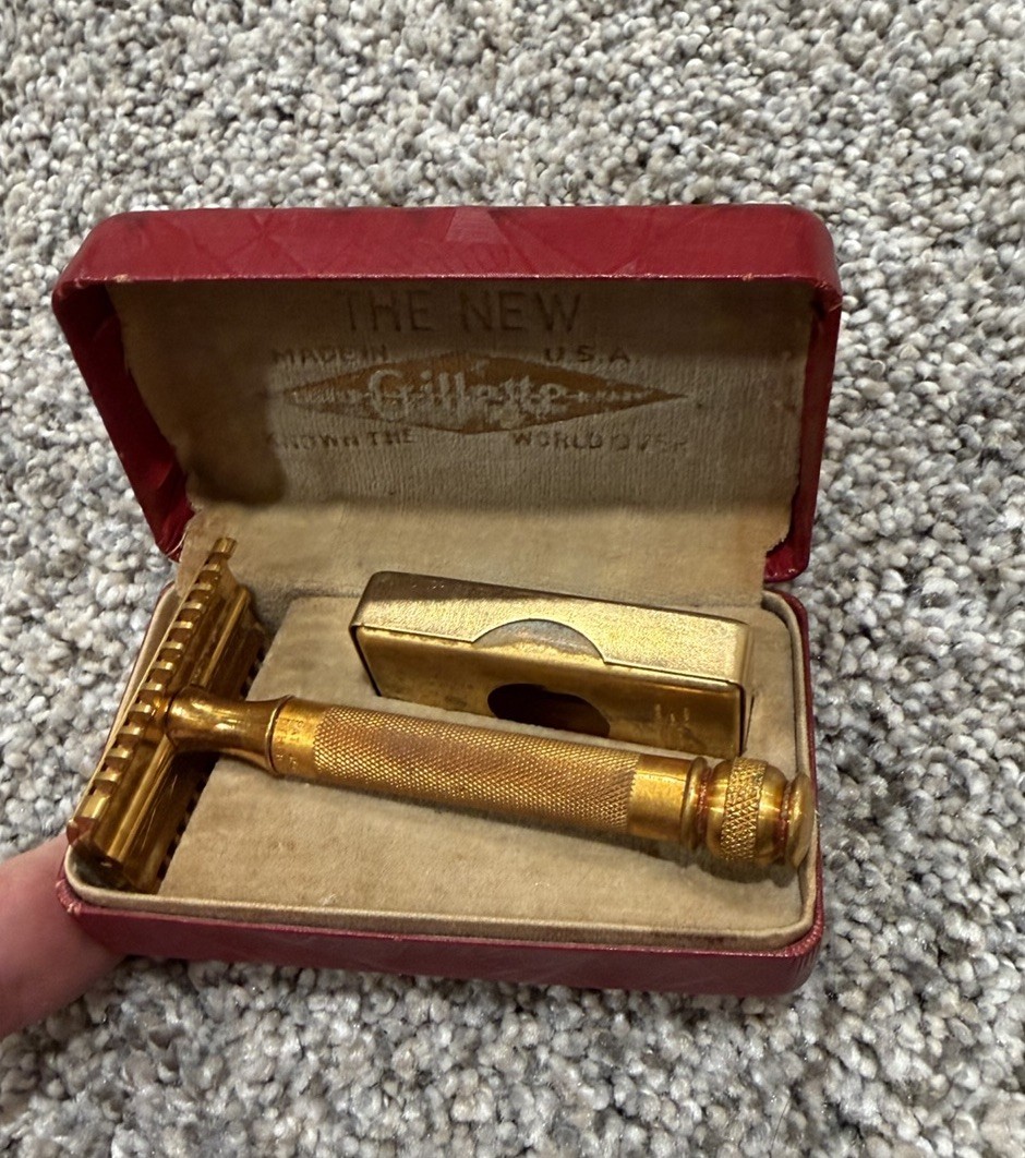 Gillette 1930 The New Berkshire Set Art Deco Gold Plated Razor Set