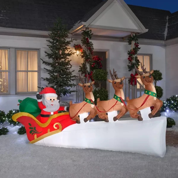 🎄Gemmy 11ft Christmas Airblown Inflatable Santa’s Flying Sleigh White New