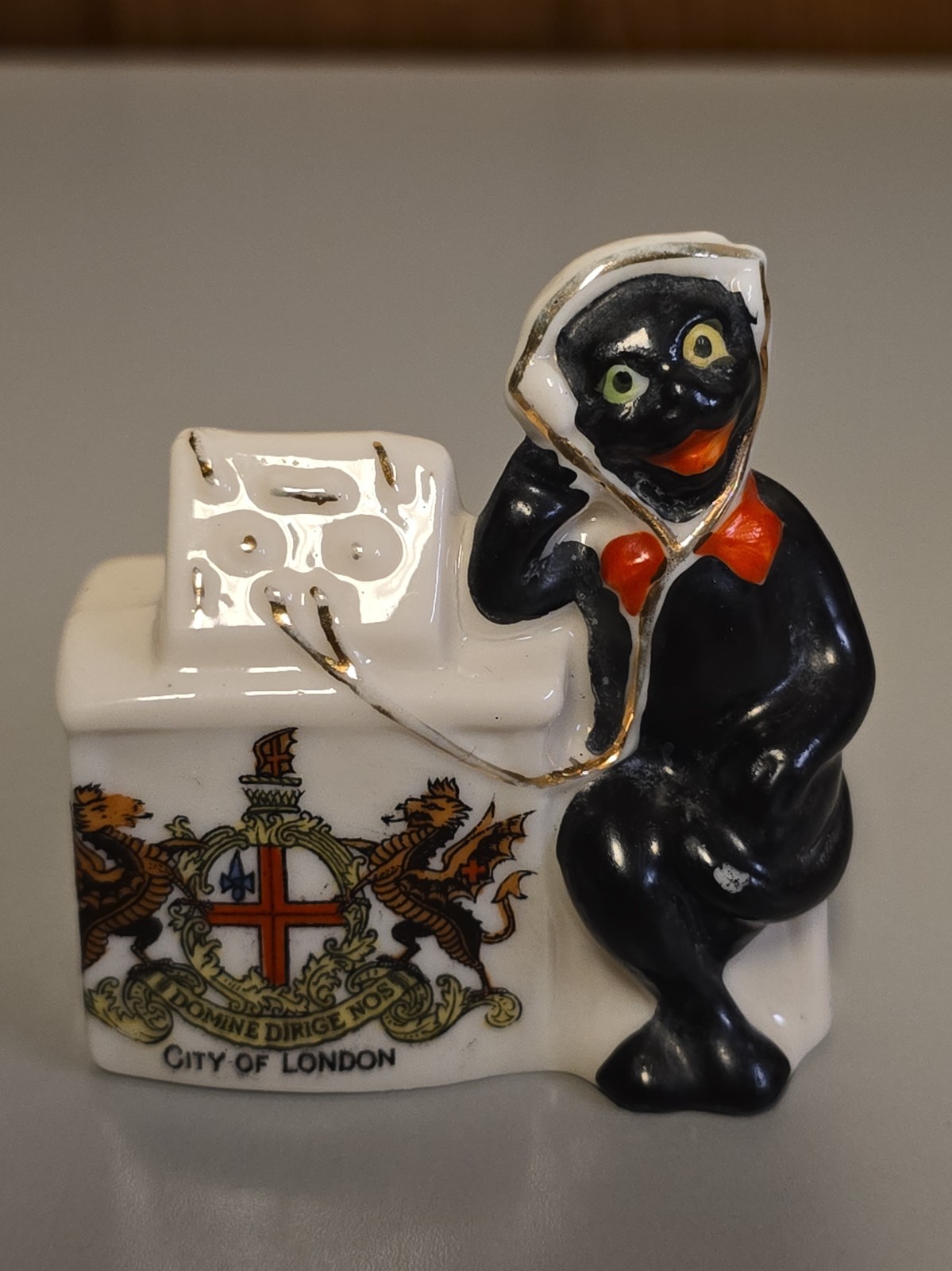 Arcadian Crested China Rare  Arkinstall & Son Lucky Black Cat Telephone