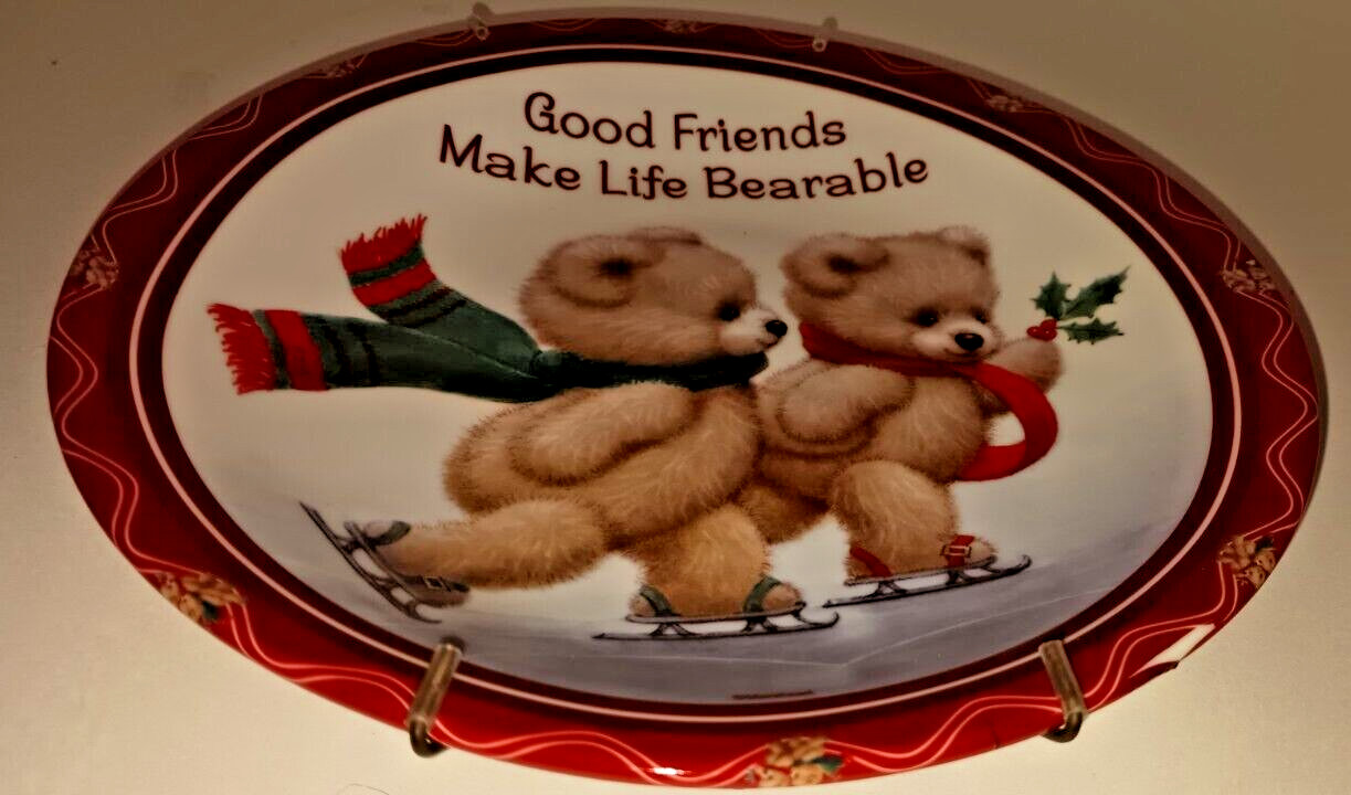 2 Teddy Bear Skating Pals Christmas Plate 8\