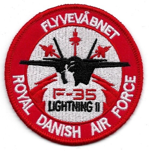 FABULOUS DANISH AIR FORCE F-35 LIGHTNING II EMBROIDERED IRON-ON PATCH...