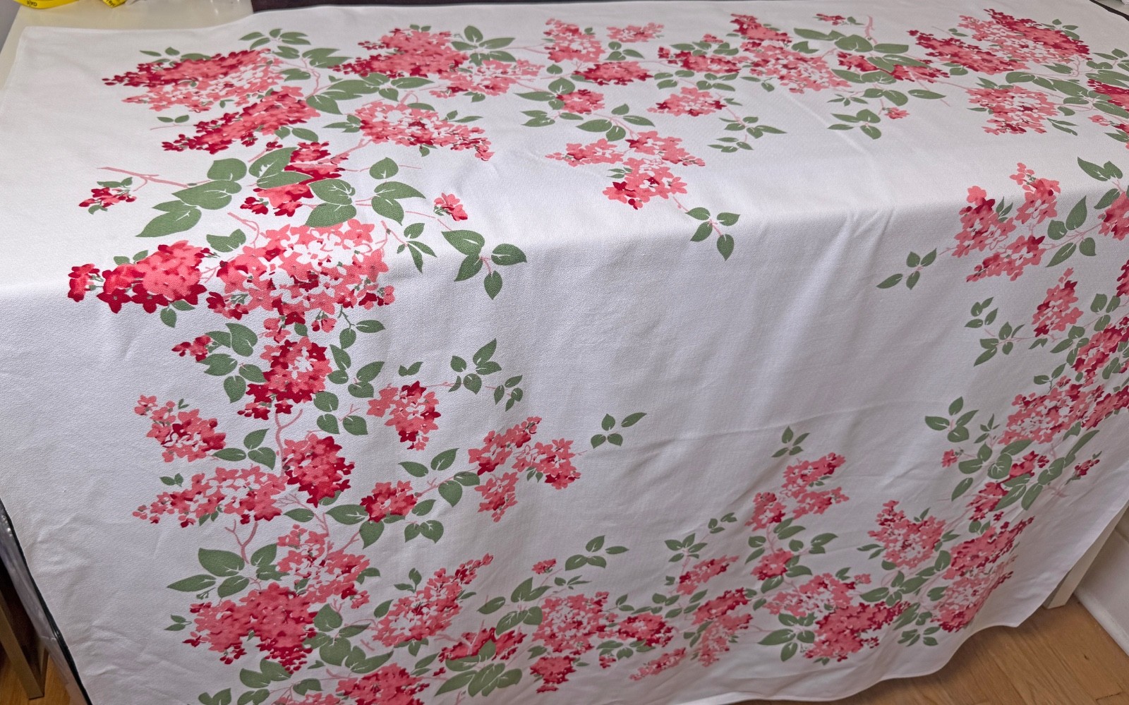 Vintage French Floral Printed Cotton Crepe Tablecloth B256