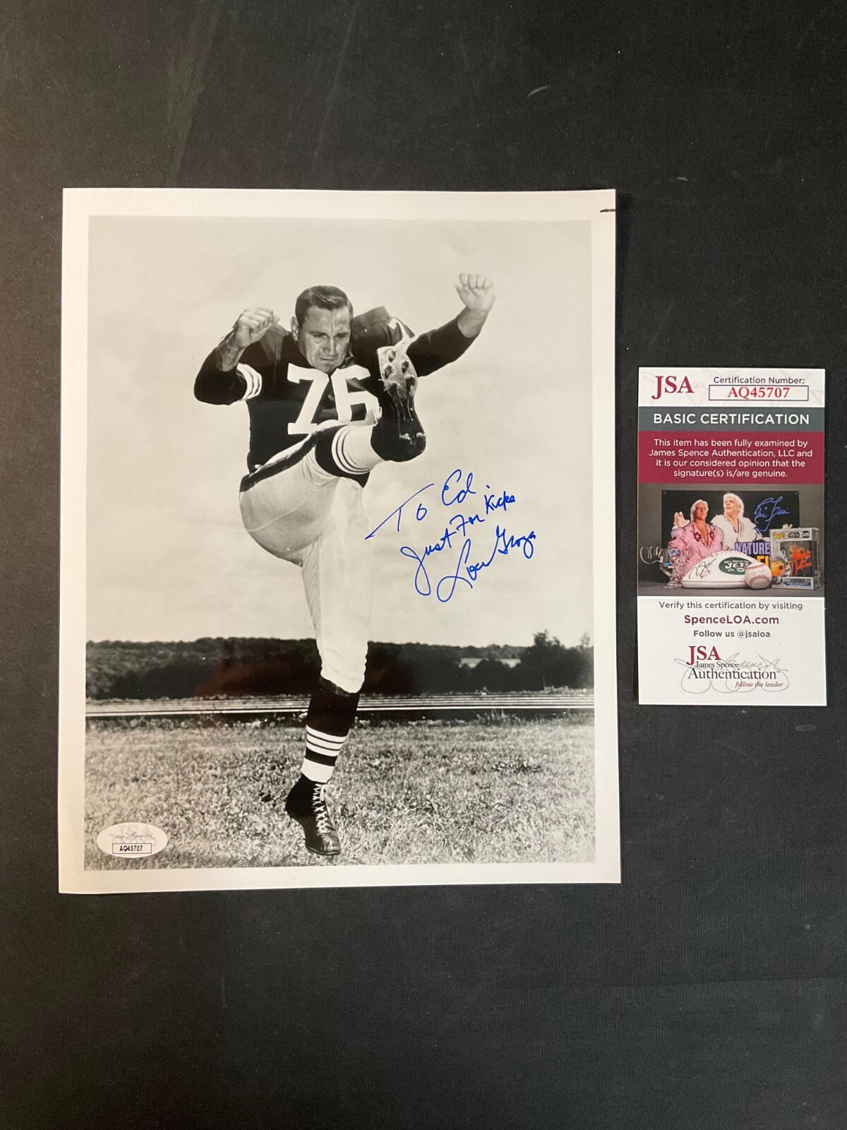 Lou Groza Cleveland Browns SIGNED 8X10 PHOTOGRAPH JSA Cert w/COA