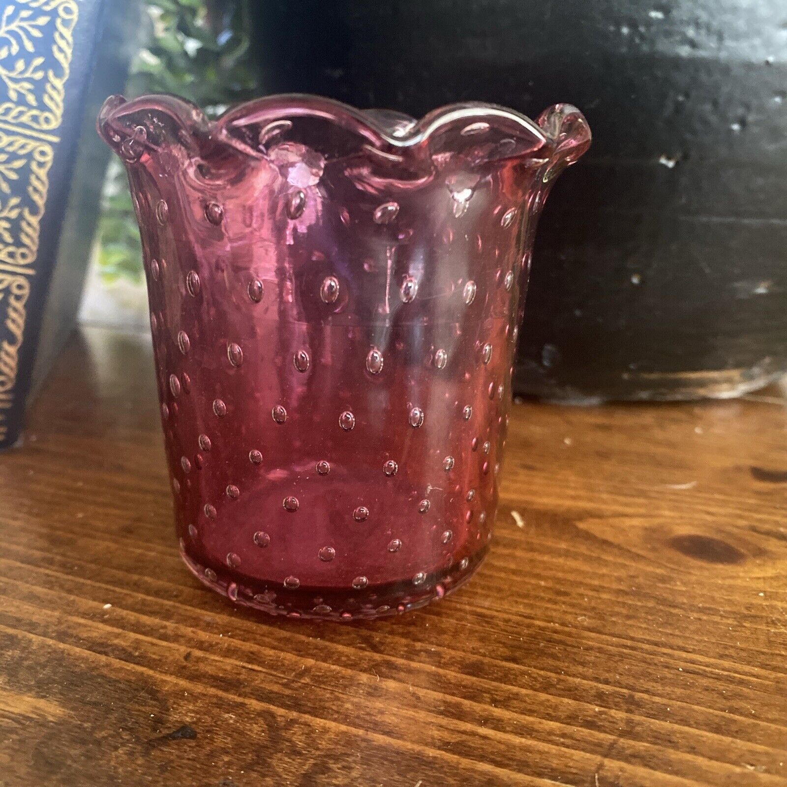 Victorian Art Glass Cranberry Vase 3.5\