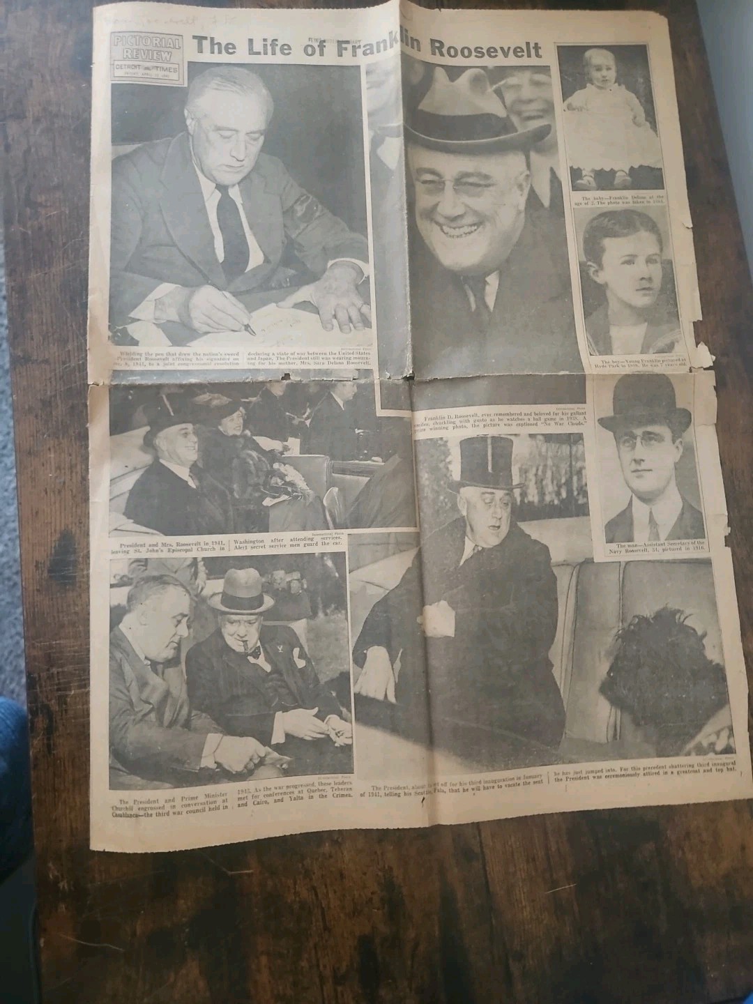 April 13th 1945 Detroit Times Newspaper Roosevelt Signs Declaration Of War 