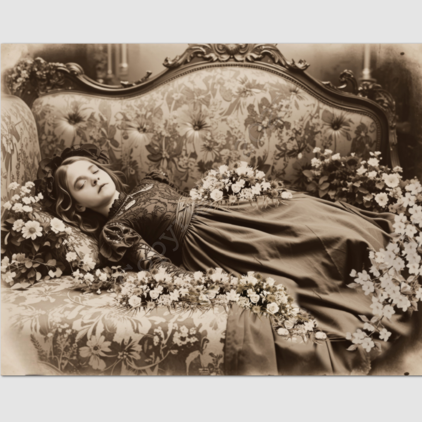 Young Girl Photo Post Mortem Funeral Flowers Victorian 4 by 6 Photograph