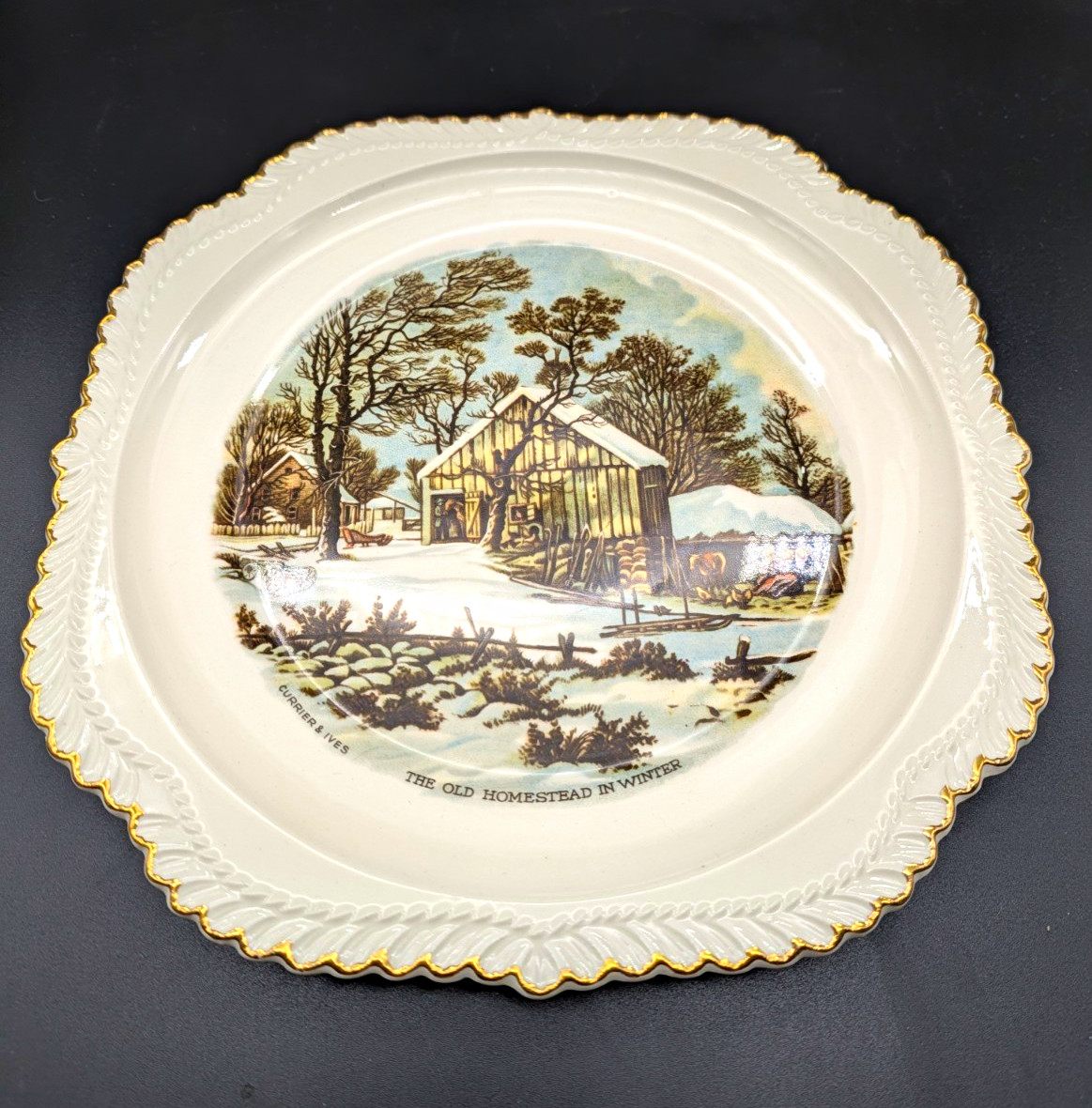 Currier & Ives Old Homestead in Winter Round Collector Plate