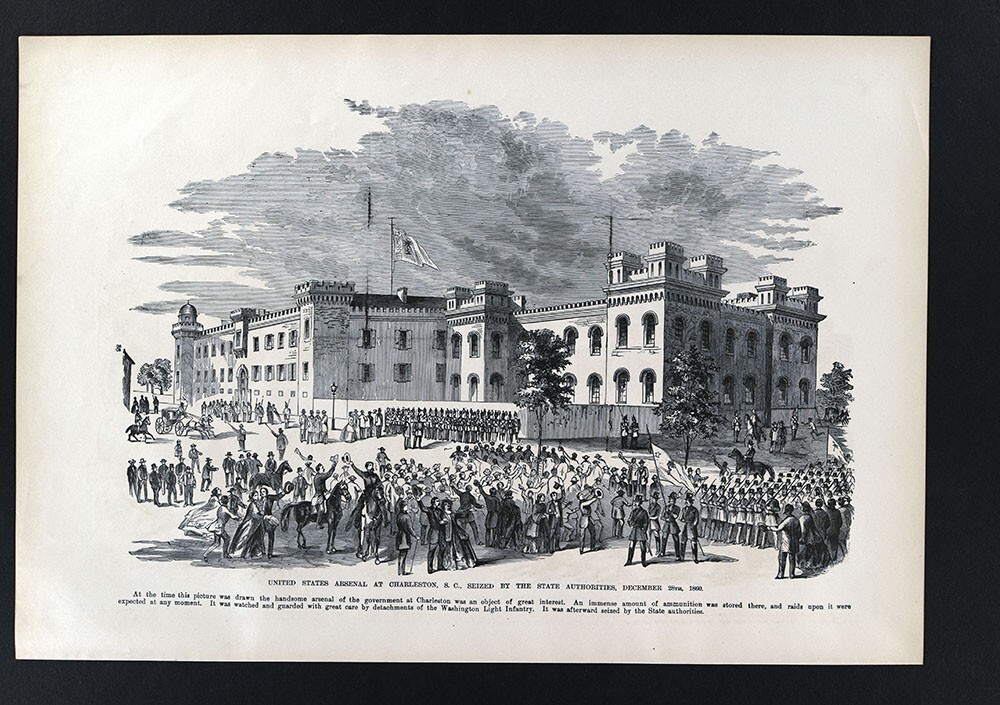 Leslie Civil War Print Seizure of the US Arsenal Charleston South Carolina 1860