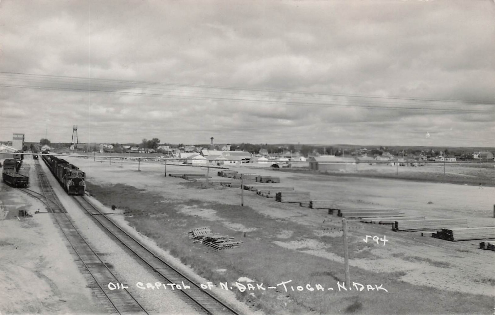 RPPC Tioga North Dakota ND Train Railroad Station Depot Photo Vtg Postcard J60