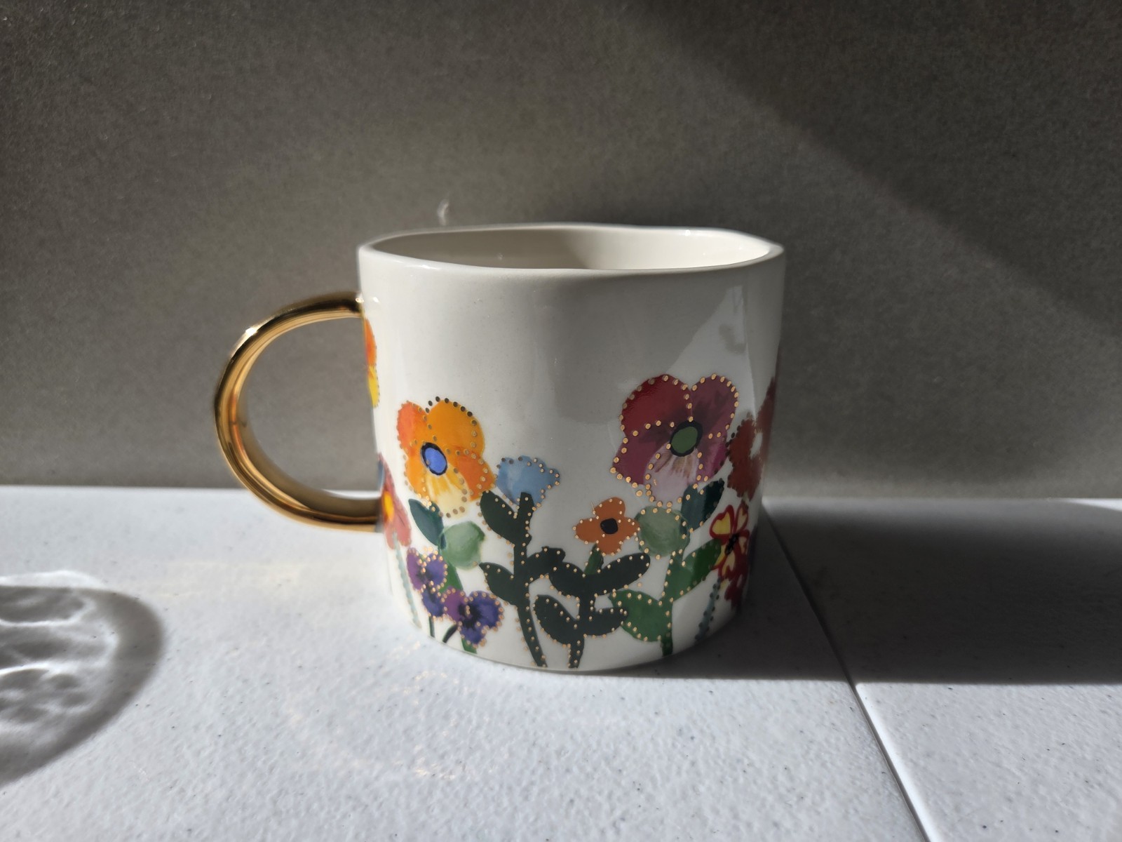 Anthropologie Collectible Francesca Kaye Feline Cat Coffee Mug Gold Floral 2021