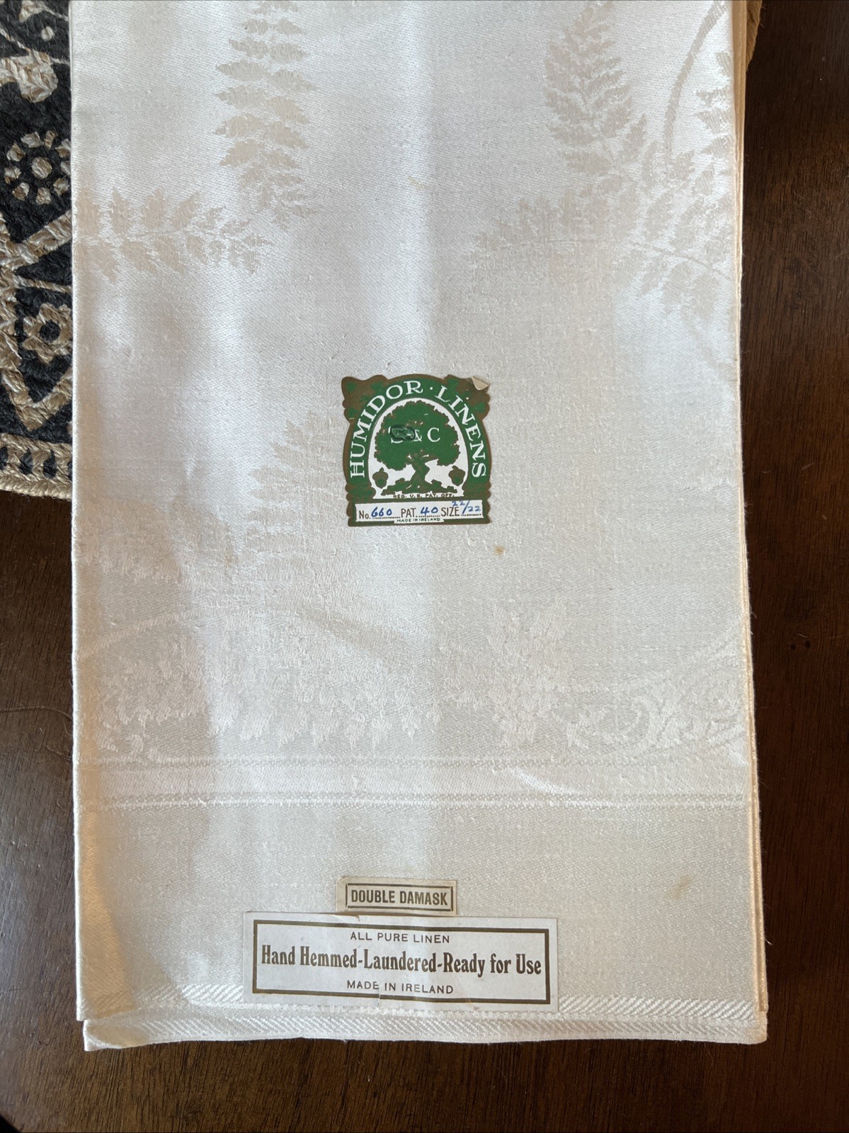 Vintage Humidor Linens Double Damask Irish Linen Napkins Set Of 9 Unused