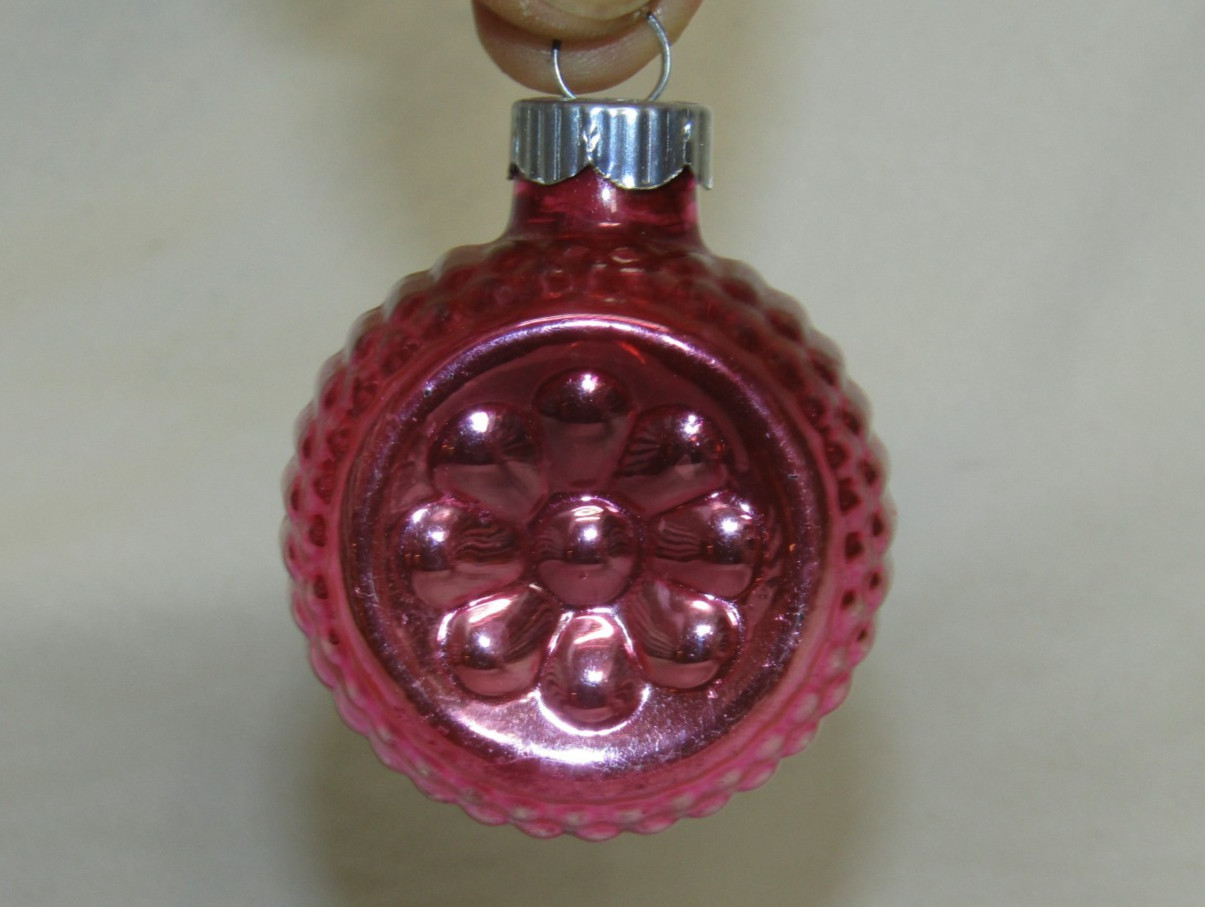 USA Antique Pink Glass Double Indent Shiny Brite Christmas Ornament Vintage 1950