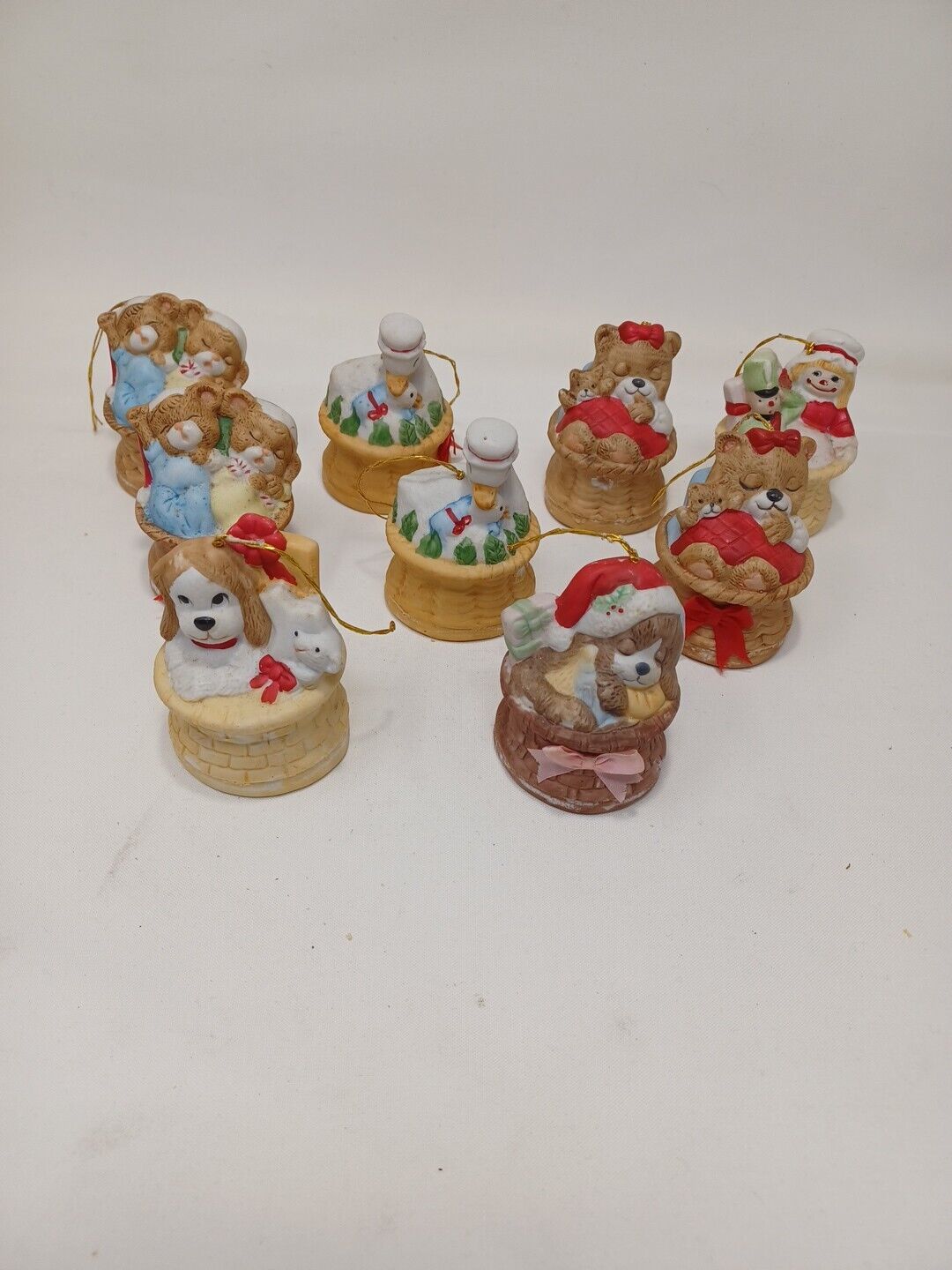 Vintage Jasco Taiwan Bisque Bell Christmas Ornaments Lot Of 9
