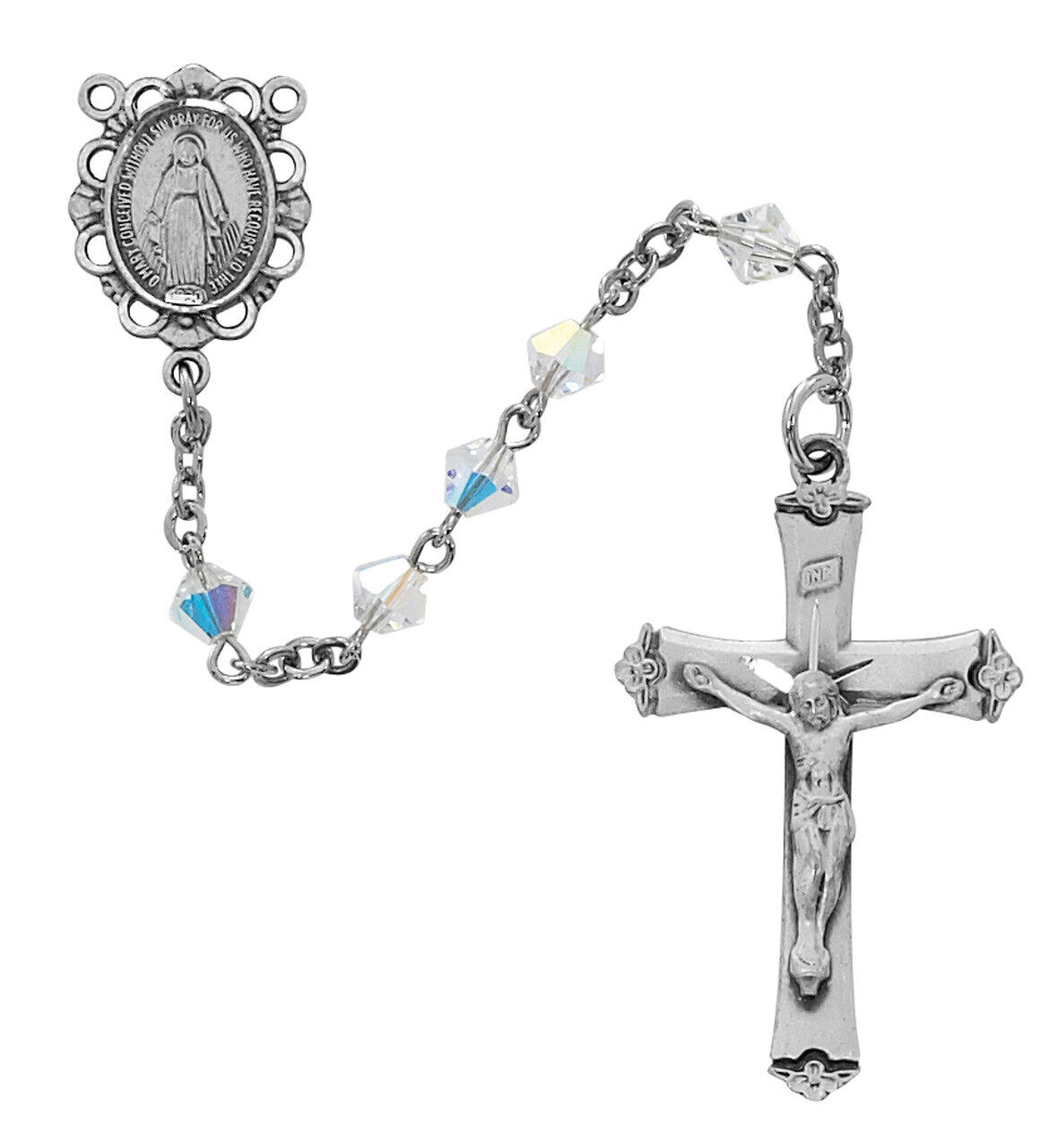 Swarovski Clear Crystal Rosary Beads Sterling Silver Crucifix And Center 5mm
