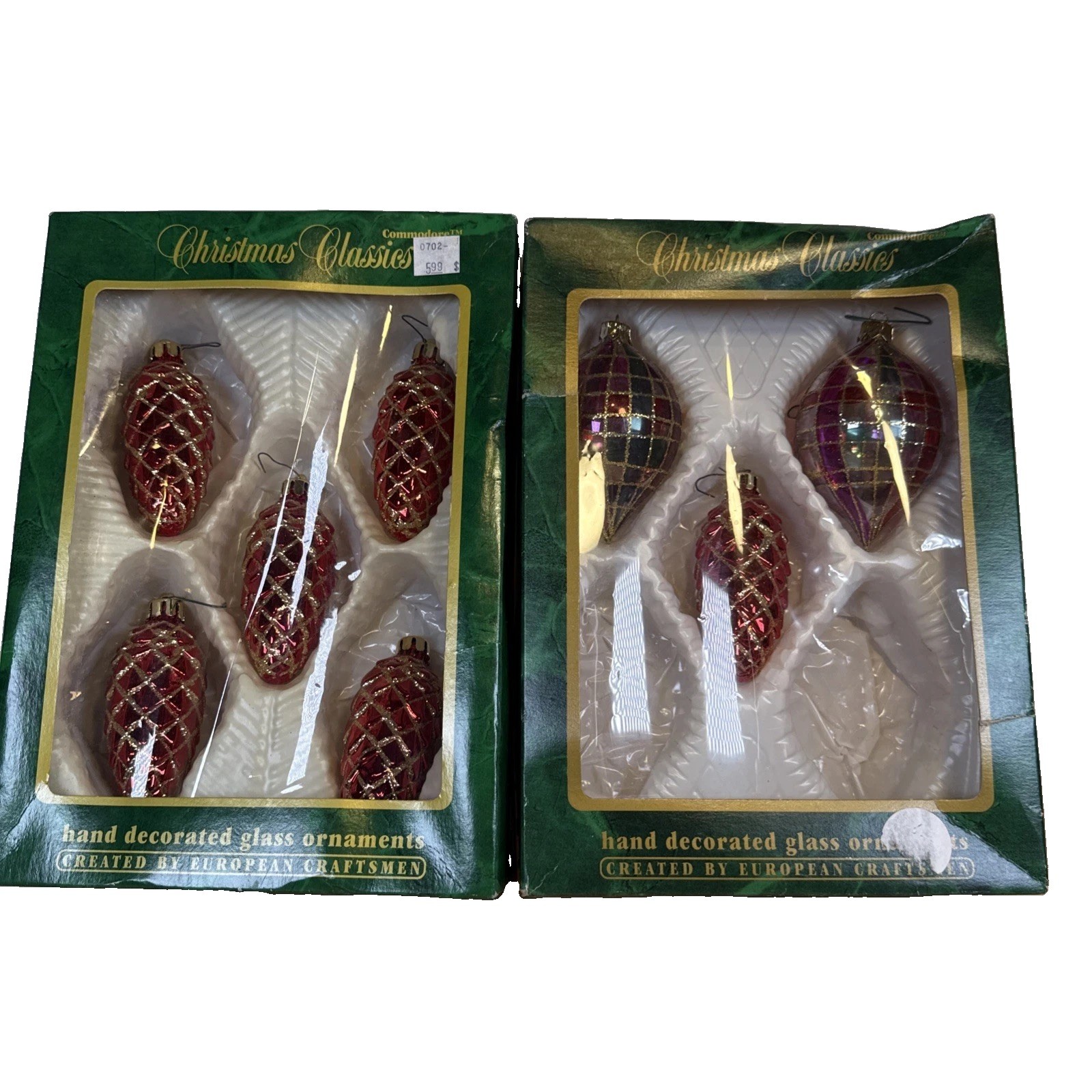 Vtg Lot Commodore Christmas Classic Red Glass Ornaments Pinecone Teardrop Bundle