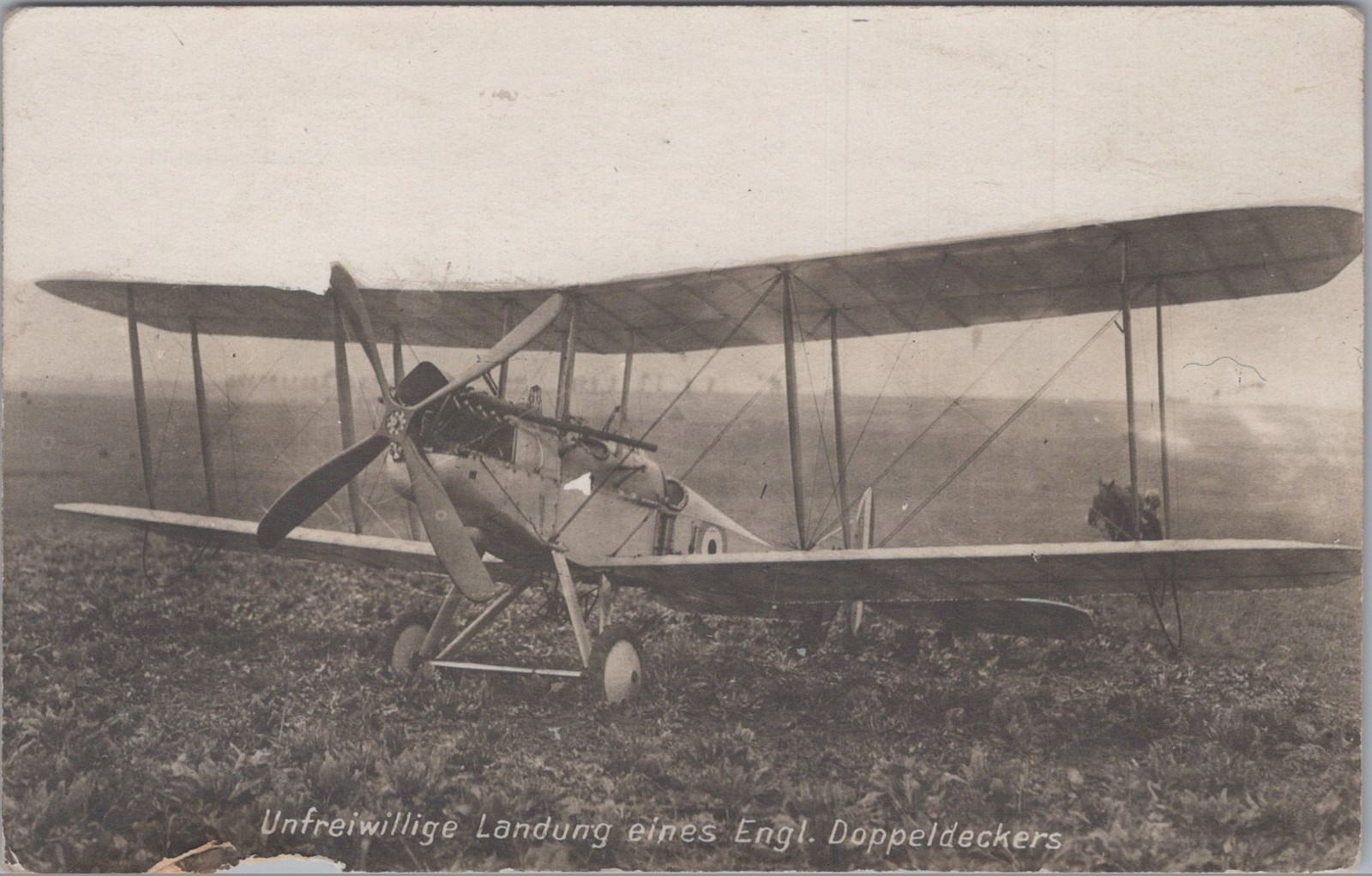 WWI Captured British RAF BE2c Biplane Unfreiwillige Landung RPPC 1910s Postcard