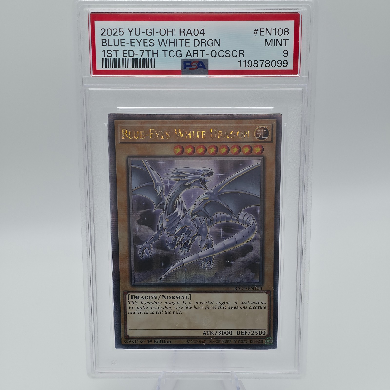 2025 Yu-Gi-Oh Blue-Eyes White Dragon RA04-EN108 7th Art QCSR PSA 9