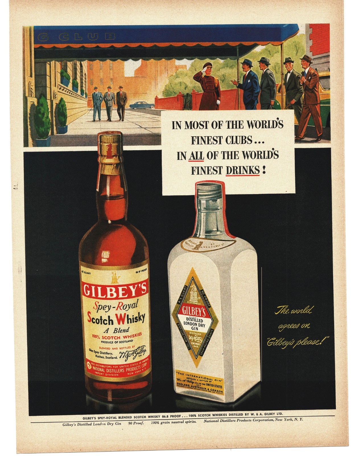 1950 Gilbey’s Gin & Scotch Vintage Print Ad 1950s Men\'s Fashion Fedoras