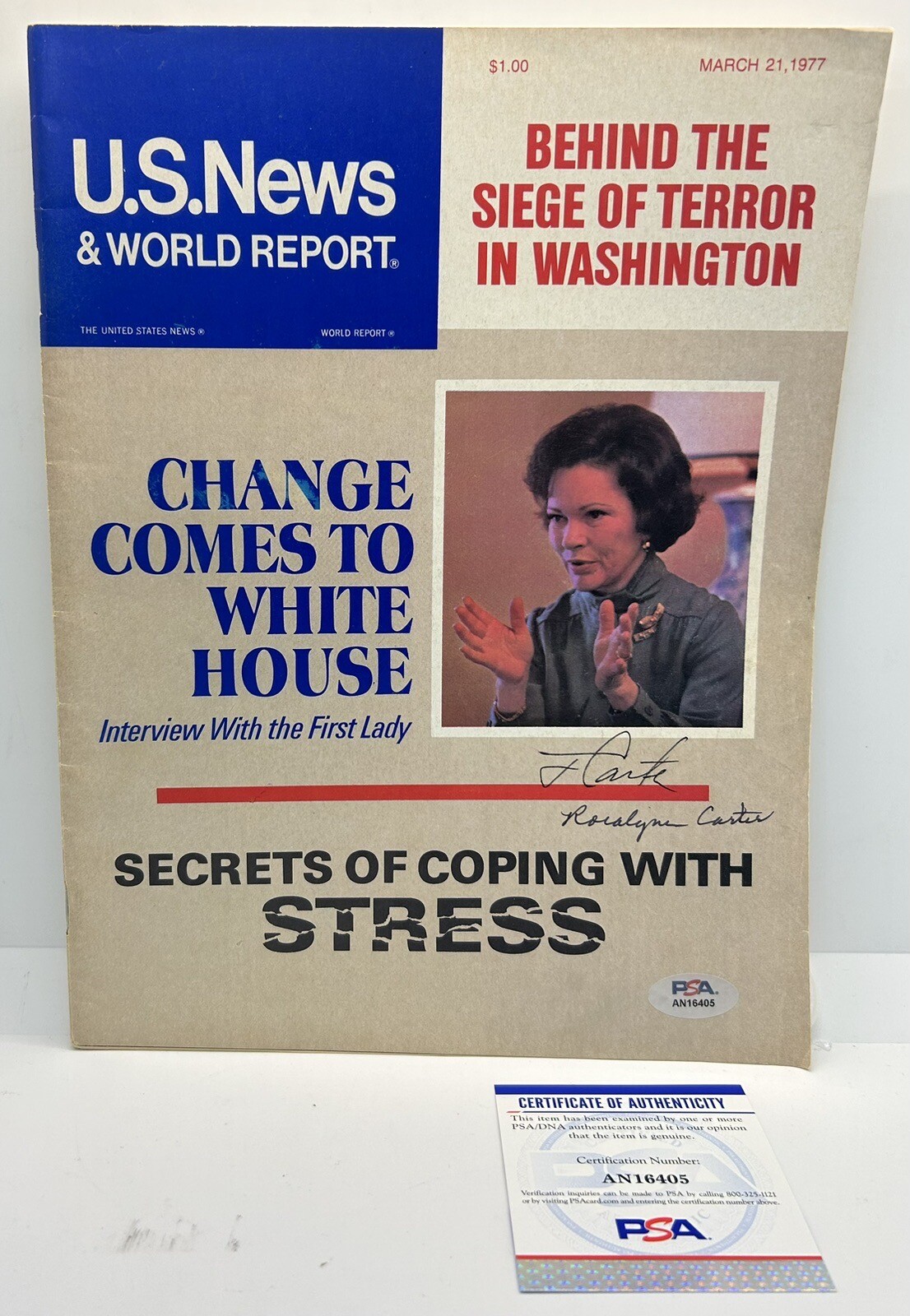 Jimmy Carter & Rosalynn Signed 1977 US News Magazine Autograph PSA COA