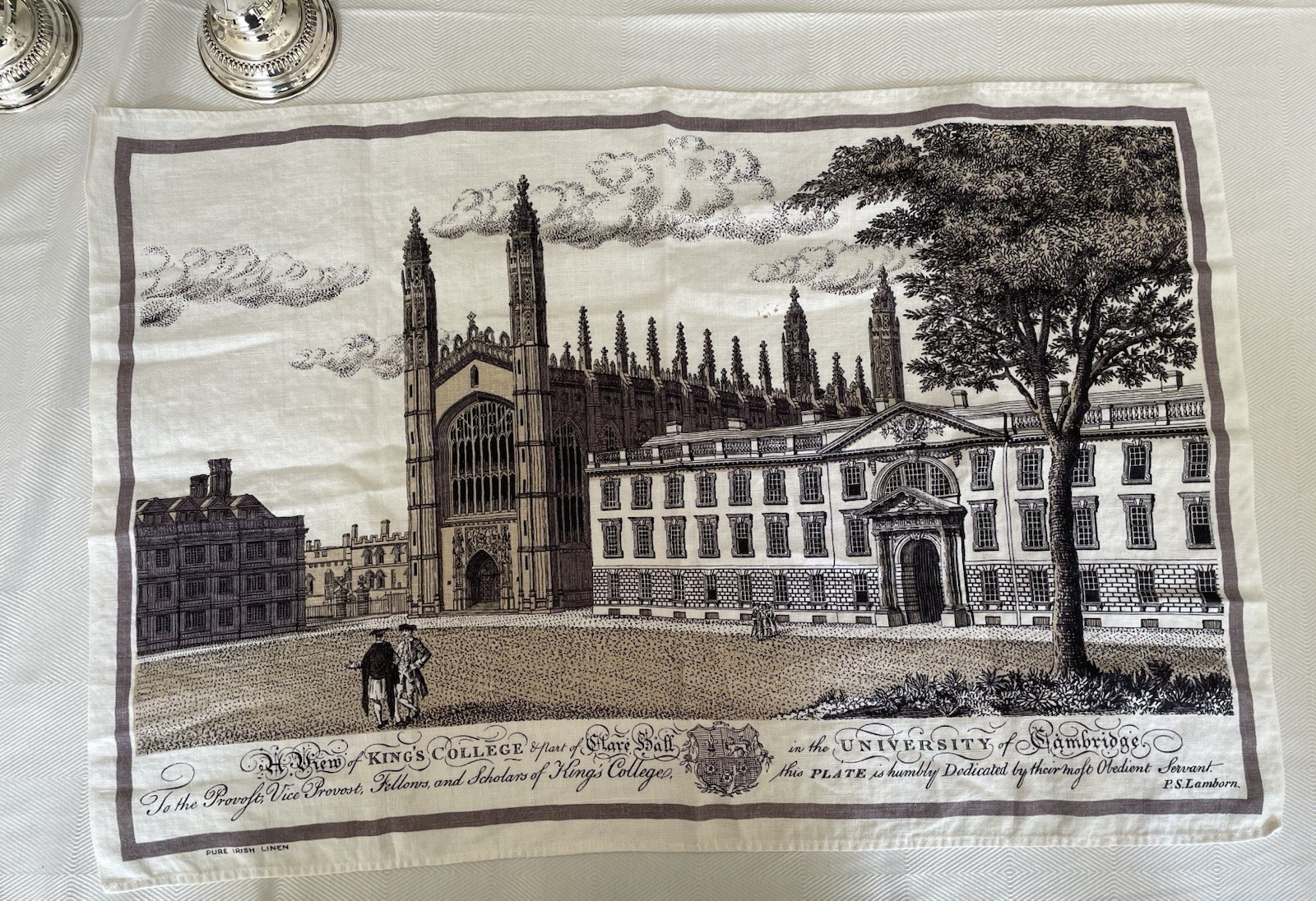 Vintage Cambridge University Kings College Irish Linen 20” x 30”