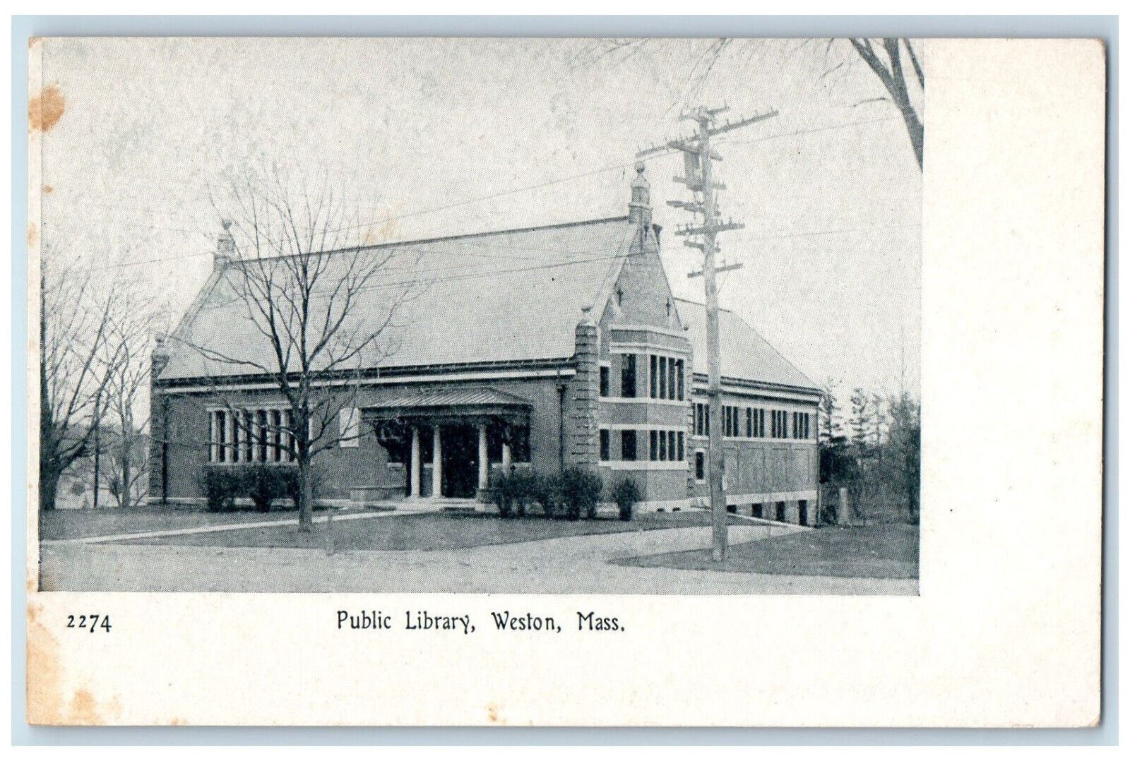 c1905 Public Library Building Panoramic View Weston Massachusetts MA Postcard c1905 Public Library Building Panoramic View Weston Massachusetts MA Postcard