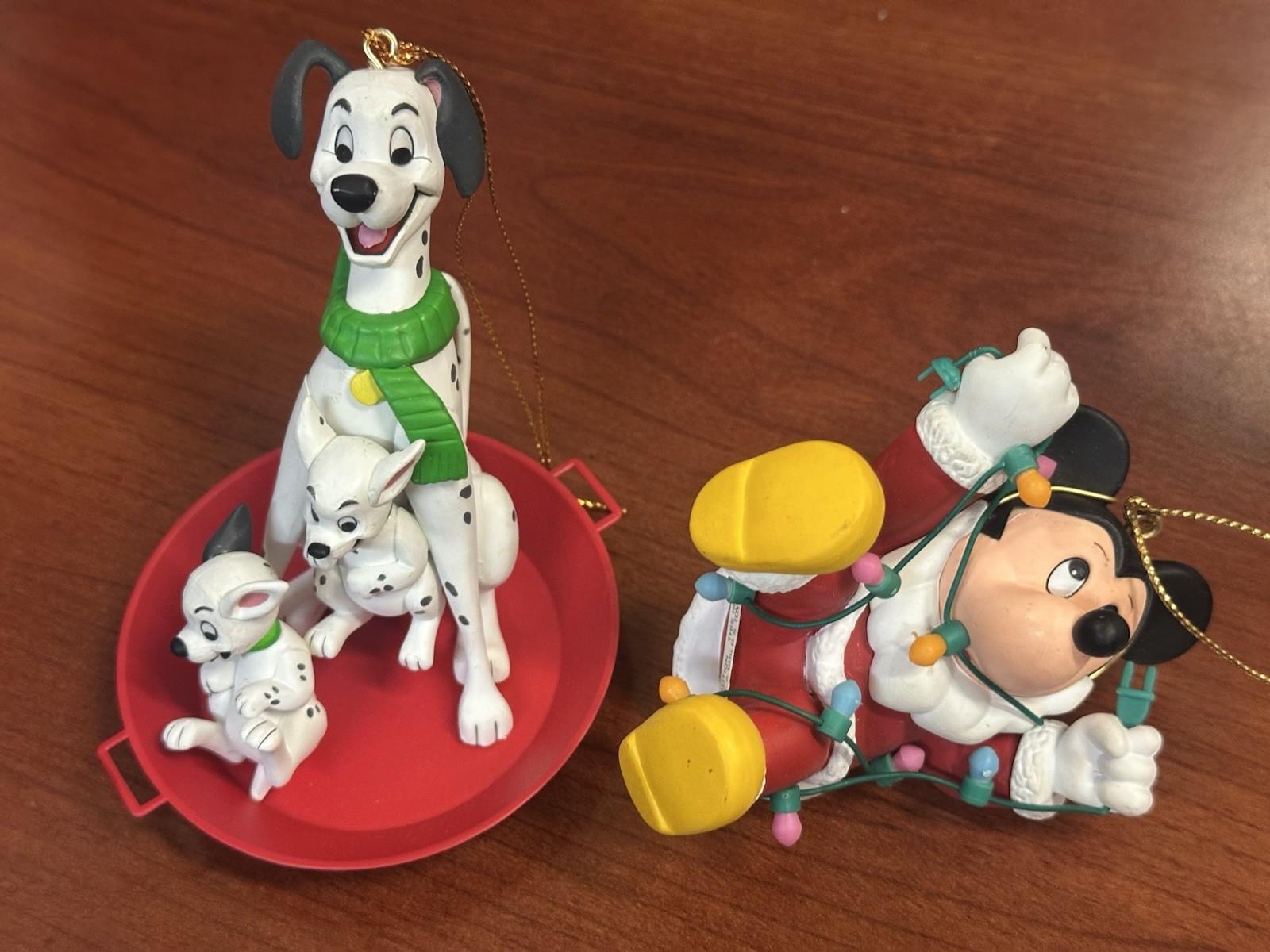 ViTG Disney/Grolier 101 Dalmatians + Mickey w Lights Christmas Ornaments lot x 2