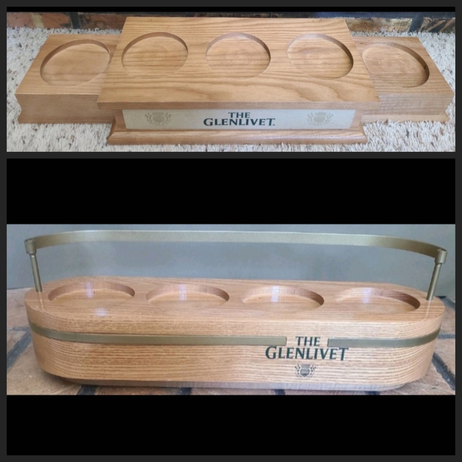 2 THE GLENLIVET Wood Wooden Back Bar Scotch Bottle Displays Mancave Barware