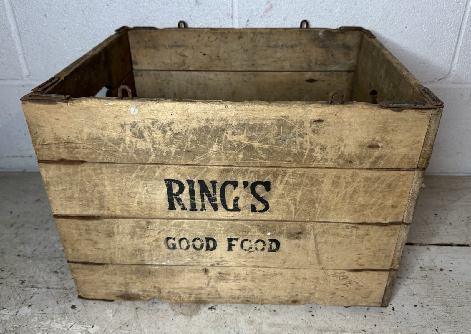 VTG Wood Crate Hubbard's Wire Sewed Folding Box Minneapolis MN RING’s GOOD FOOD