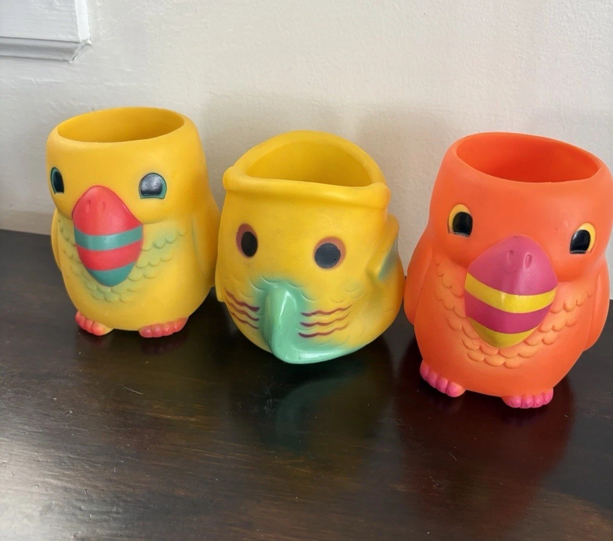 Vintage T.G.I. Fridays Set of 3 Fish Drink Holder, Barware, Tiki, Purple, Pink