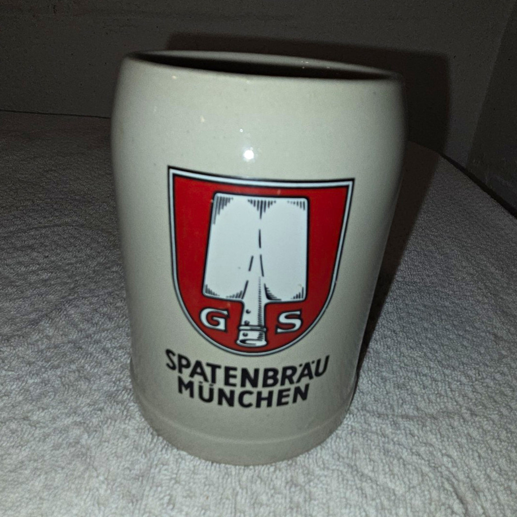 Spatenbräu München 0.5L Gray Ceramic Beer Mug Breweriana Made in W Germany